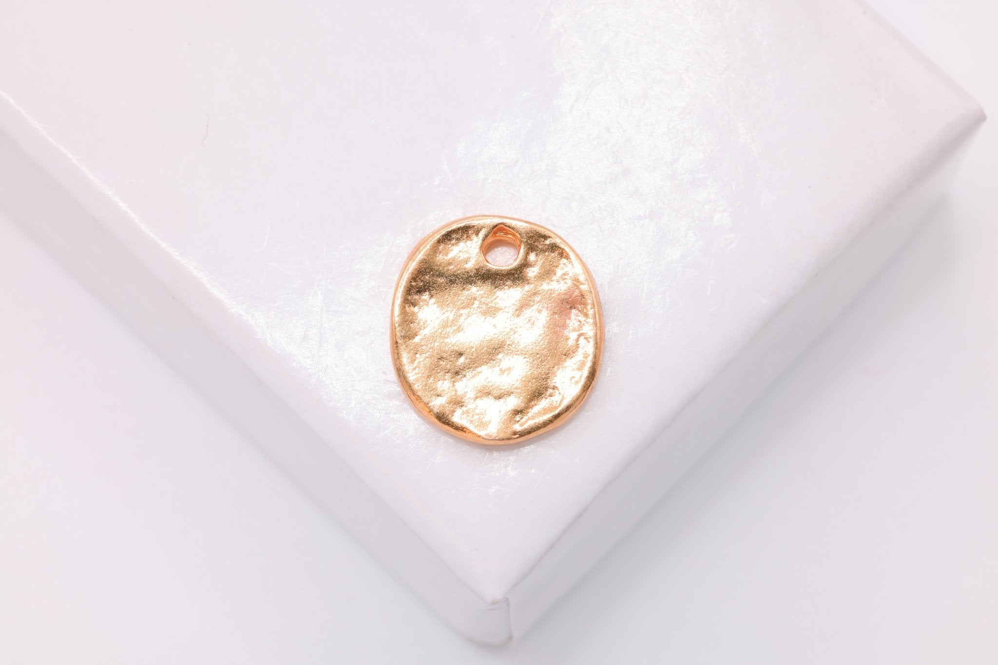 Hammered Round Disc Charm, Wholesale, 18K Rose Gold - Plated 925 Sterling Silver, 11mm x 10mm, Round Stamping Disc Blank - HarperCrown