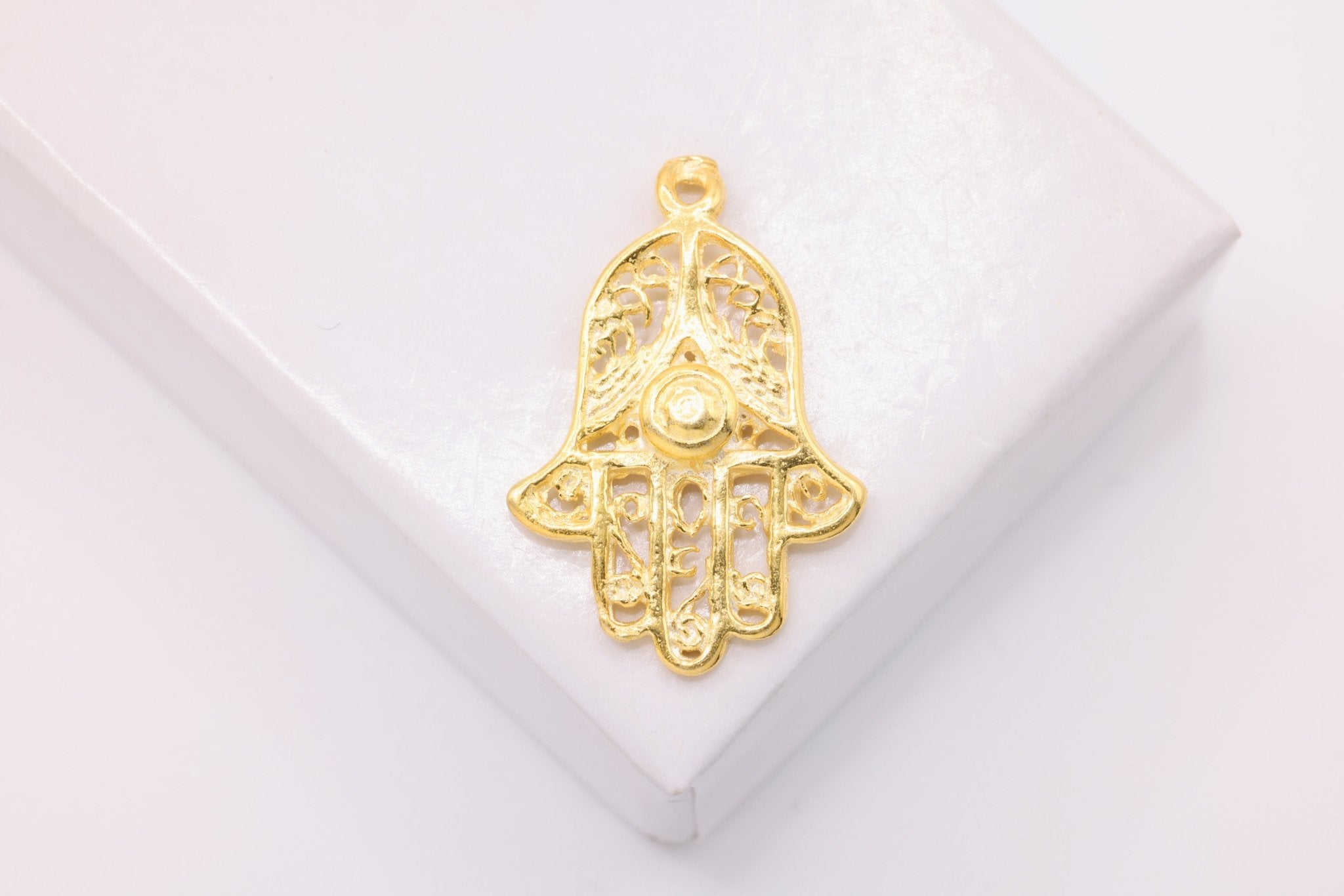 Hamsa Hand Charm, Wholesale, 14K Solid Gold, 20mm x 15mm - HarperCrown