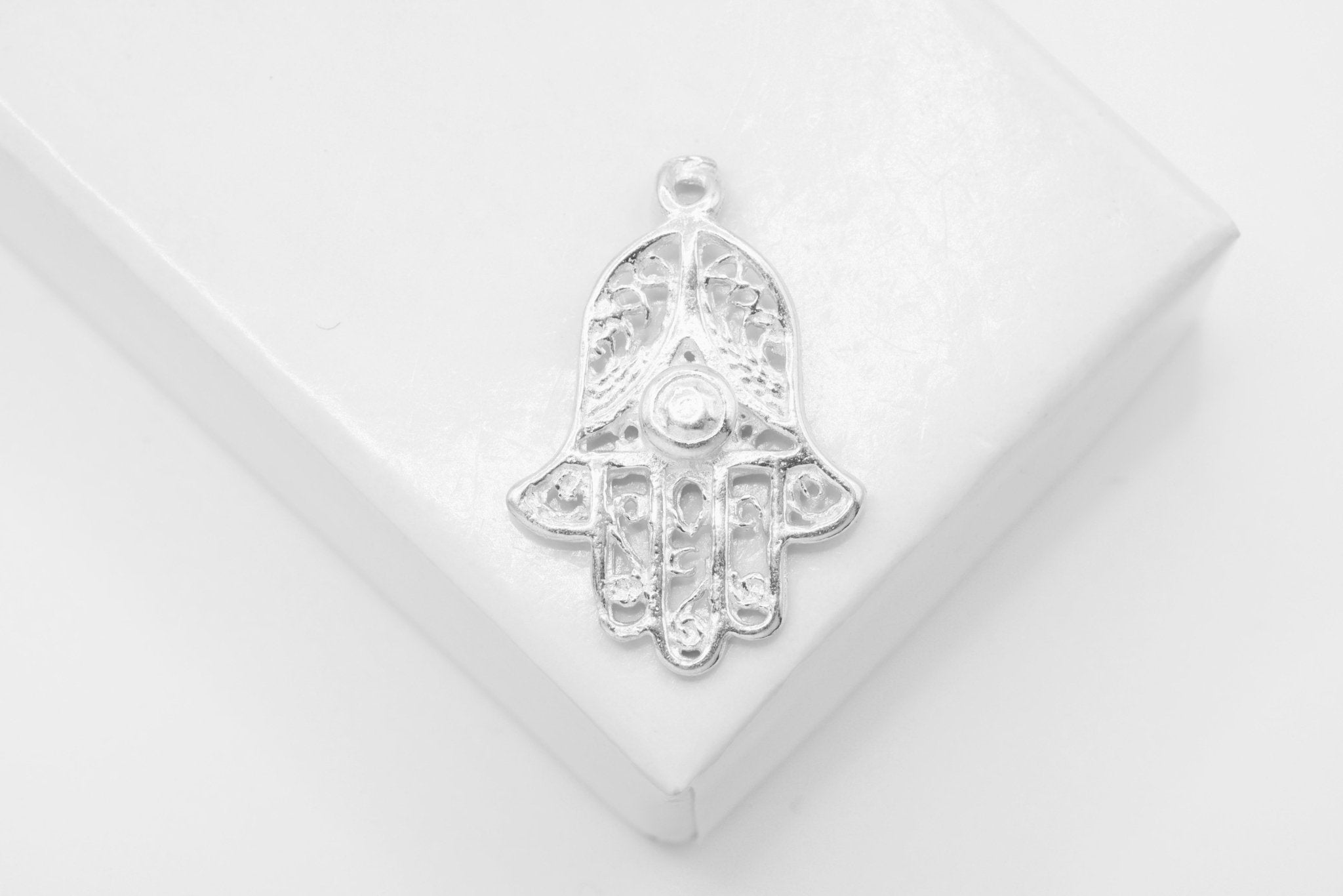 Hamsa Hand Charm, Wholesale, 925 Sterling Silver, 20mm x 15mm, Evil Eye - HarperCrown