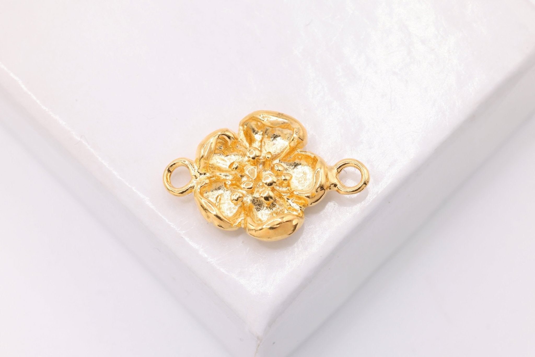 Hawaiian Plumeria Flower Connector Charm, Wholesale, 18K Gold - Plated 925 Sterling Silver, 15mm, Flower Daisy Calla Lilly - HarperCrown