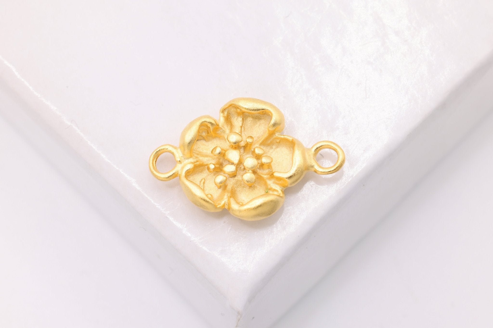 Hawaiian Plumeria Flower Connector Charm, Wholesale, 18K Matte Gold - Plated 925 Sterling Silver, 15mm, Flower Daisy Calla Lilly - HarperCrown