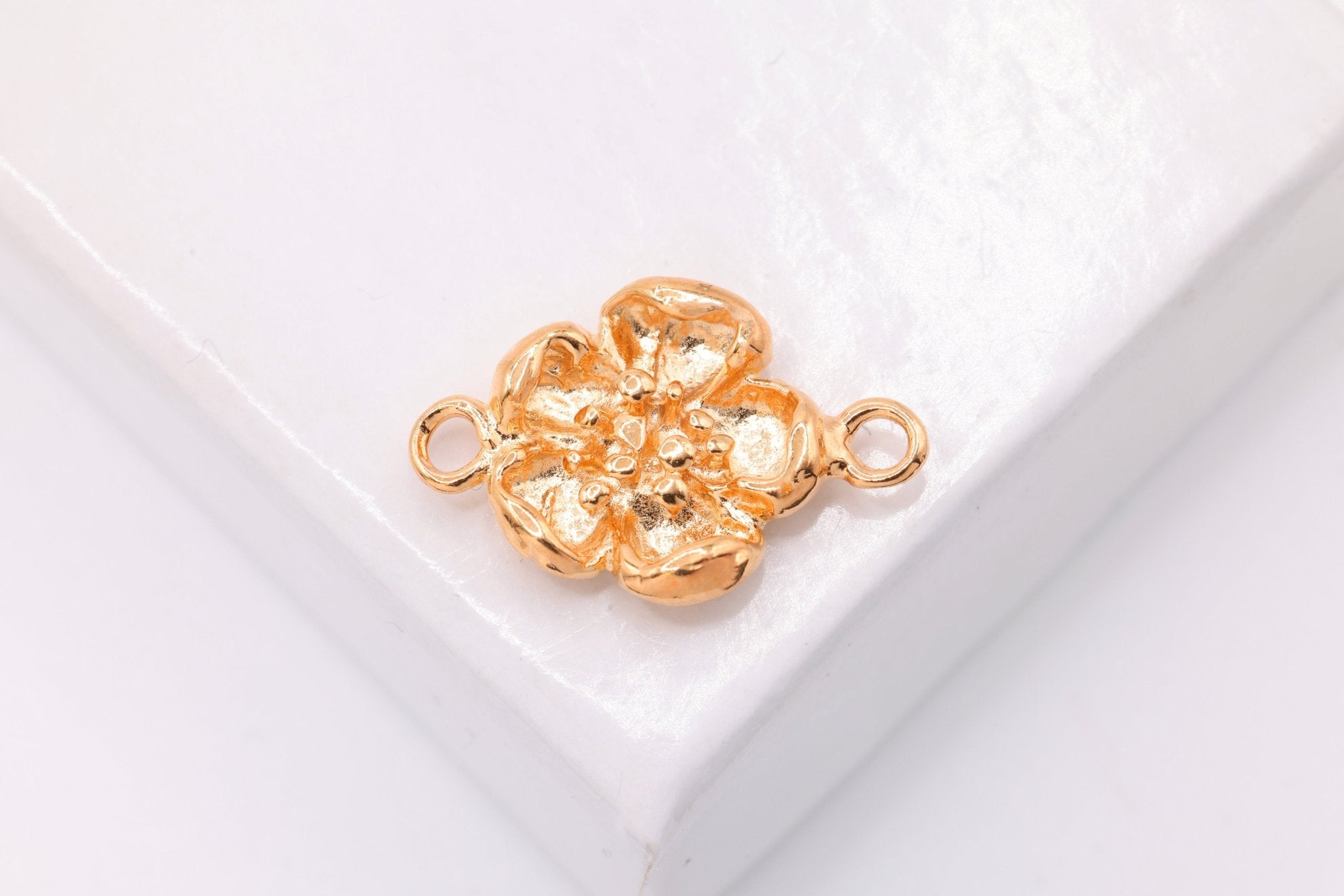 Hawaiian Plumeria Flower Connector Charm, Wholesale, 18K Rose Gold - Plated 925 Sterling Silver, 15mm, Flower Daisy Calla Lilly - HarperCrown