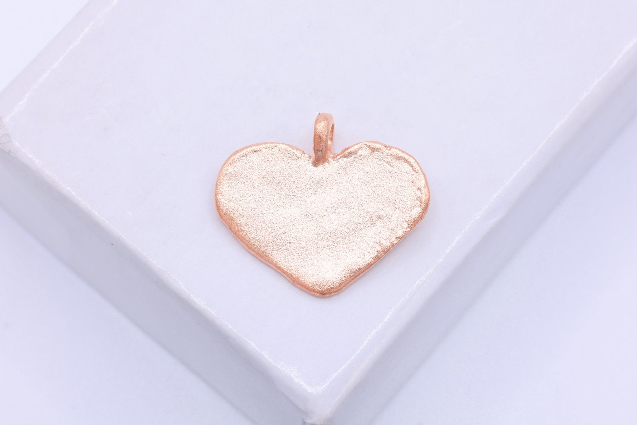 Heart Blank Stamping Charm, Vermeil Matte Rose Gold - Plated 925 Sterling Silver, 15mm x 13mm - HarperCrown