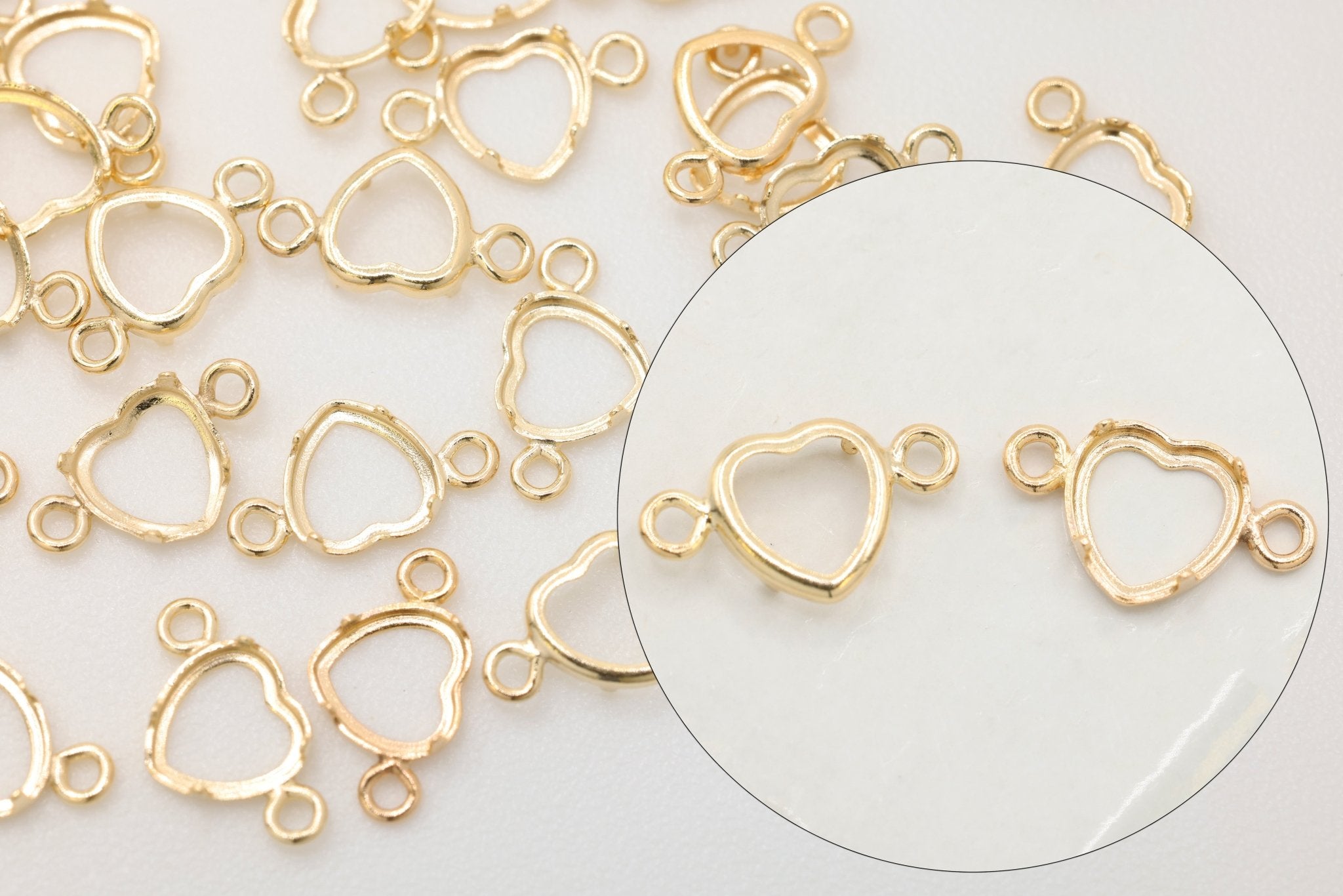 Heart Connector Bezel Self Set Bracket Charm, 14/20 Gold-Filled, 4mm x 4mm, Wholesale, Jewelry Making Charm - HarperCrown