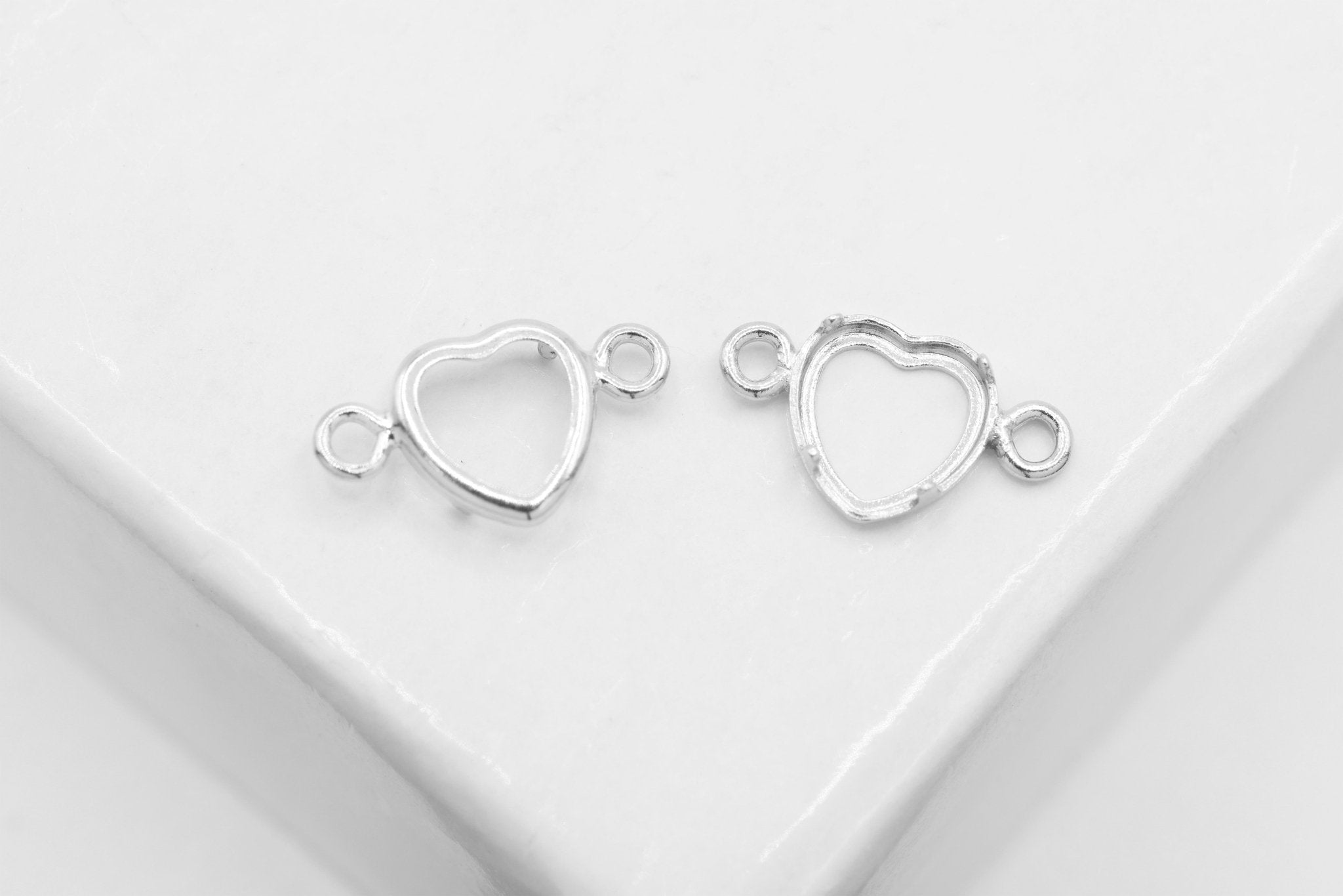 Heart Connector Bezel Self Set Bracket Charm, 925 Sterling Silver, 4mm x 4mm, Wholesale, Jewelry Making Charm - HarperCrown