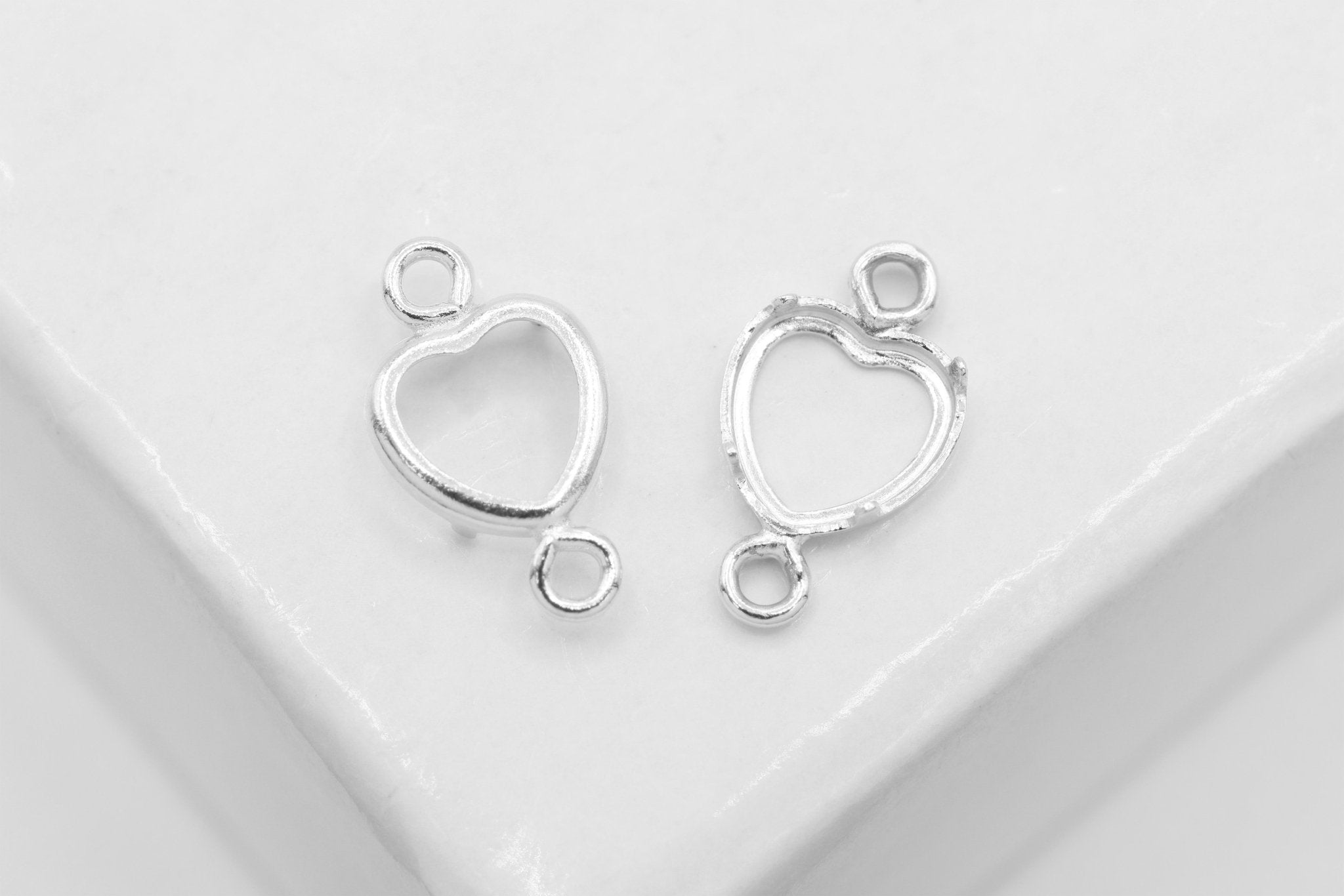 Heart Connector Bezel Self Set Bracket Charm, 925 Sterling Silver, 4mm x 4mm, Wholesale, Jewelry Making Charm - HarperCrown