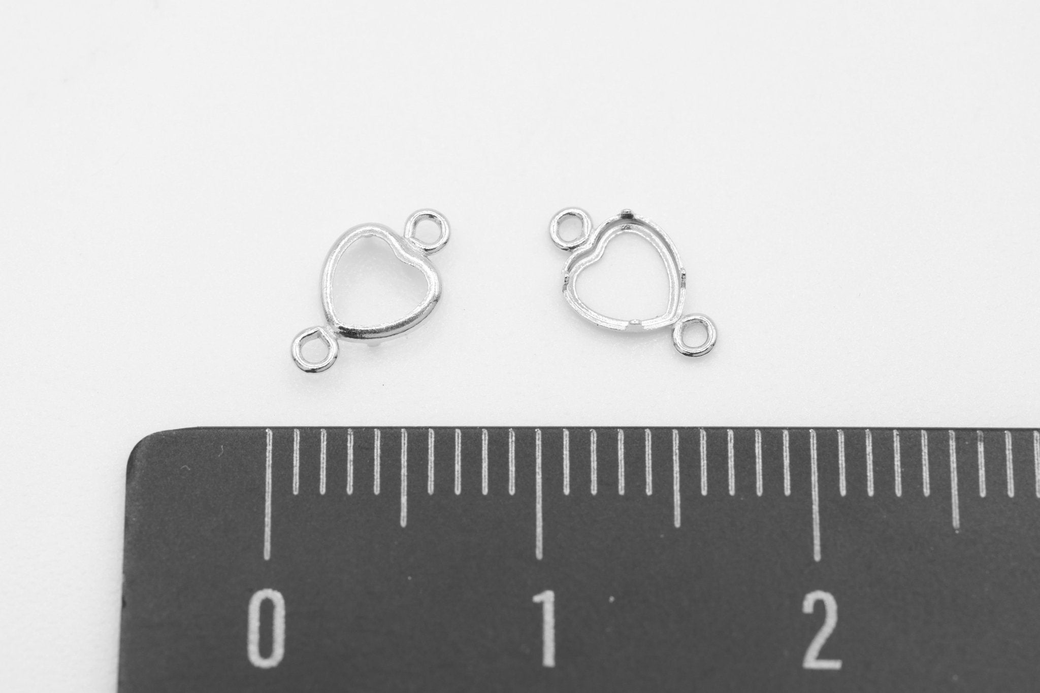 Heart Connector Bezel Self Set Bracket Charm, 925 Sterling Silver, 4mm x 4mm, Wholesale, Jewelry Making Charm - HarperCrown