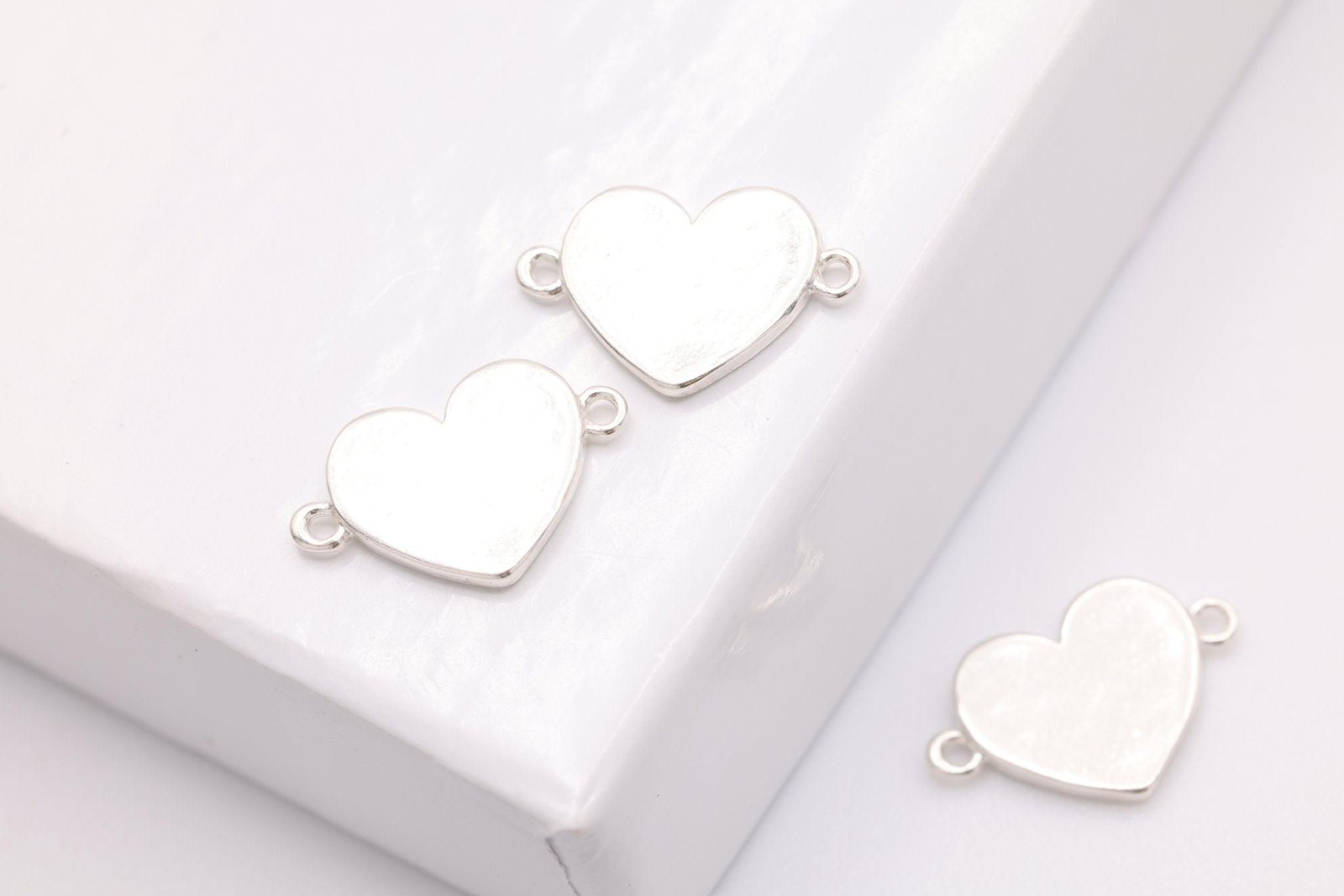 Heart Connector Charm, 925 Sterling Silver, 11mm x 7mm, Stamping Charm, Bulk Wholesale Jewelry Making Charm - HarperCrown