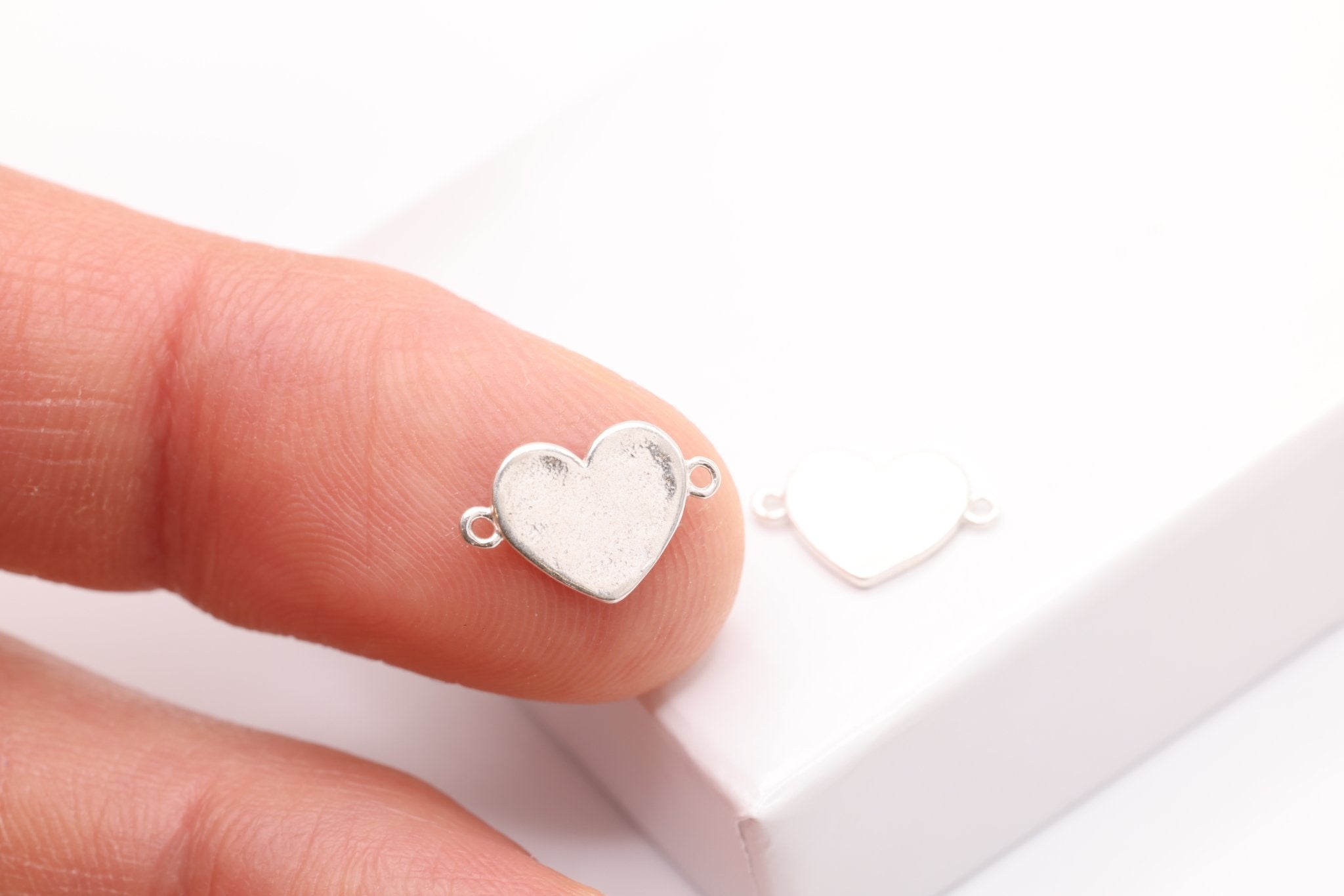 Heart Connector Charm, 925 Sterling Silver, 11mm x 7mm, Stamping Charm, Bulk Wholesale Jewelry Making Charm - HarperCrown