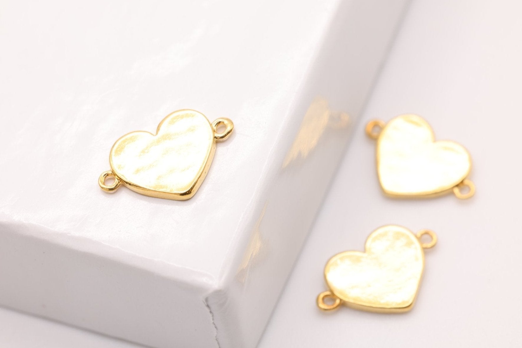 Heart Connector Charm, Gold - Plated, 11mm x 7mm, Bulk Wholesale Jewelry Making Charm - HarperCrown
