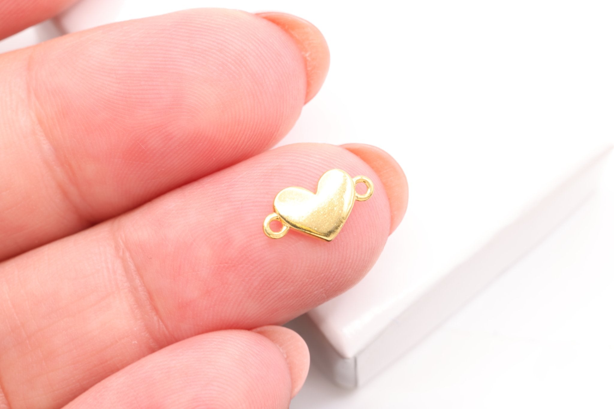 Heart Connector Charm, Gold Plated over Sterling Silver, 10mm x 5mm, Wholesale Bulk DIY Wholesale Jewelry Making Charm - HarperCrown