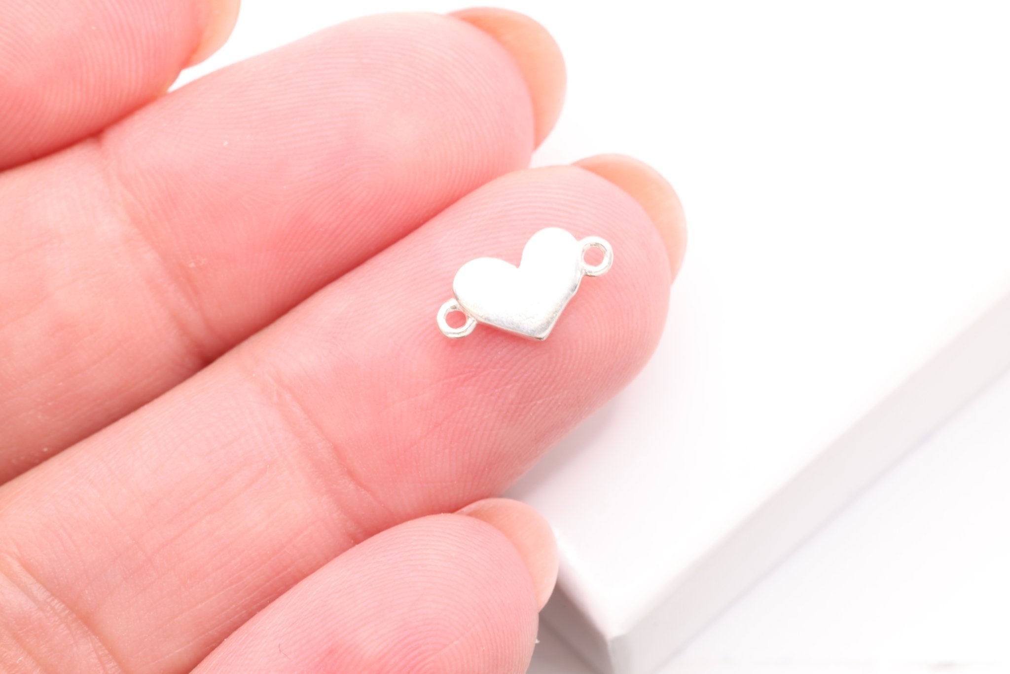 Heart Connector Charm, Sterling Silver, 10mm x 5mm, Bulk DIY Wholesale Jewelry Making Charm - HarperCrown