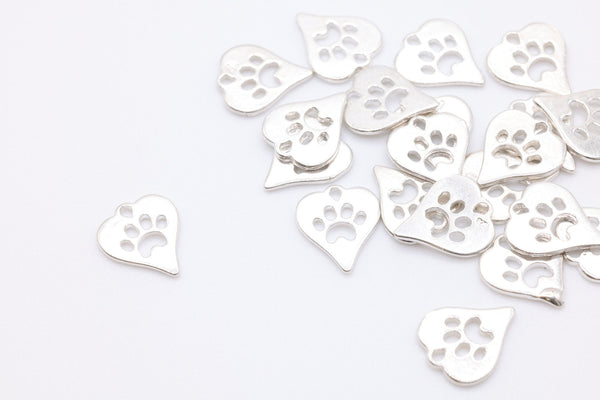 Heart Dog Cat Paw Charm, Sterling Silver, Paw Cut Out Charm, Animal Paw, Dog Foot Print - HarperCrown