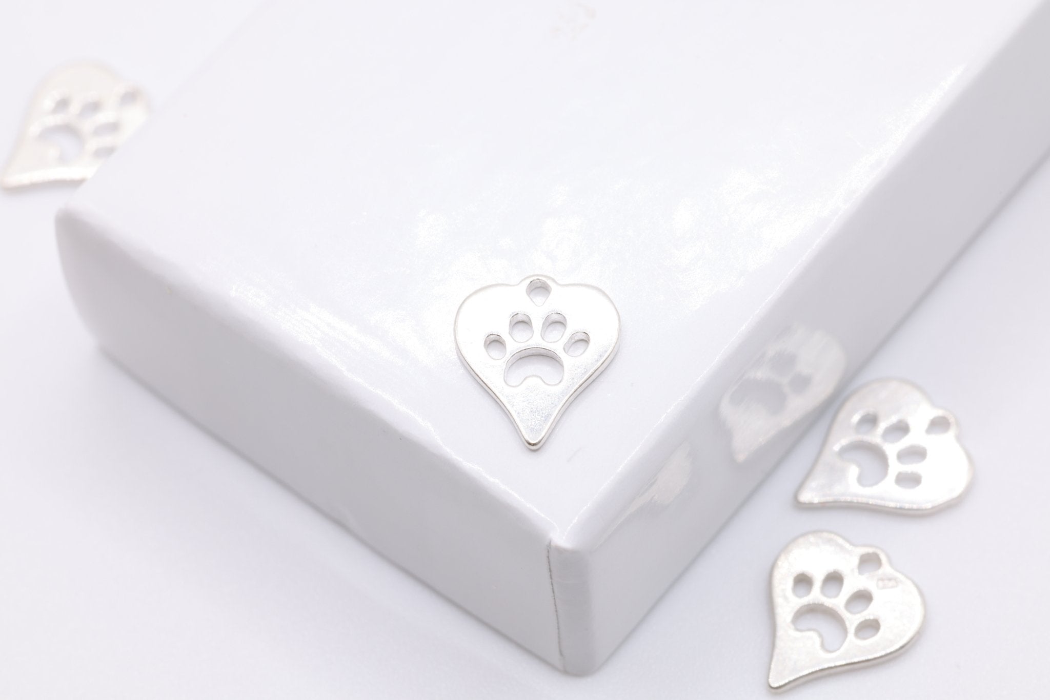 Heart Dog Cat Paw Charm, Sterling Silver, Paw Cut Out Charm, Animal Paw, Dog Foot Print - HarperCrown