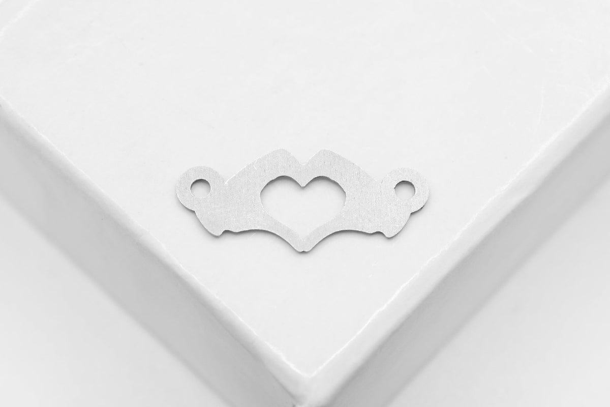 Heart Hands Connector Charm, 925 Sterling Silver, 15mm x 6mm, Wholesale, Love Heart, Jewelry Making Charm - HarperCrown