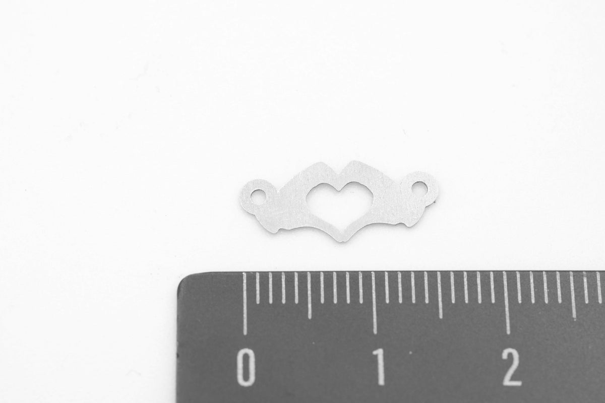 Heart Hands Connector Charm, 925 Sterling Silver, 15mm x 6mm, Wholesale, Love Heart, Jewelry Making Charm - HarperCrown