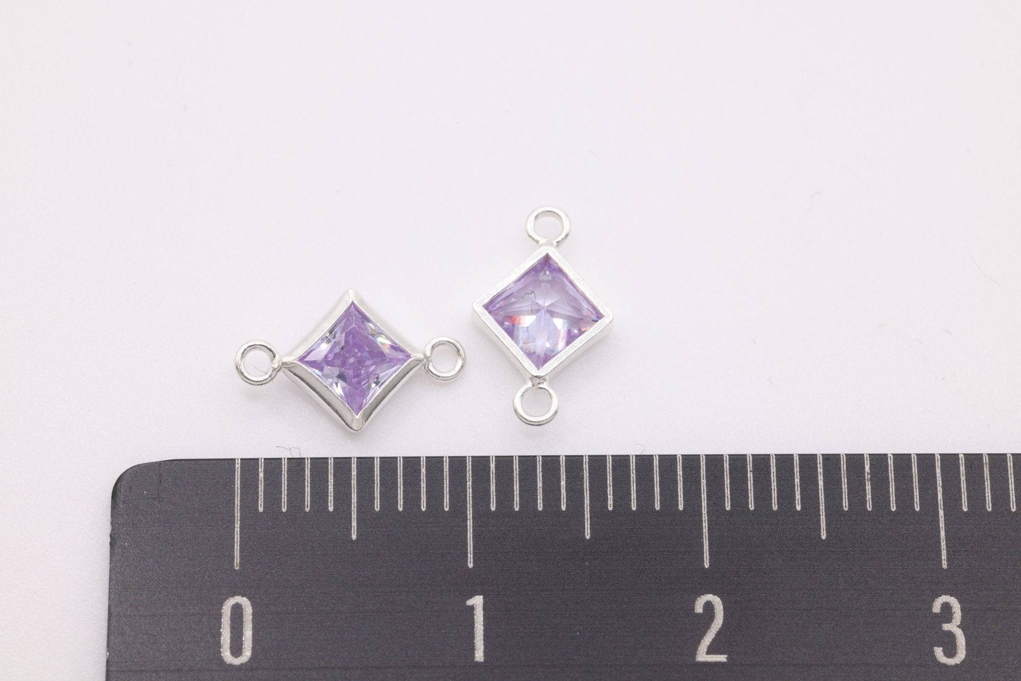 June Birthstone Alexandrite CZ Connector Bezel Frame, Sterling Silver, 4mm - HarperCrown