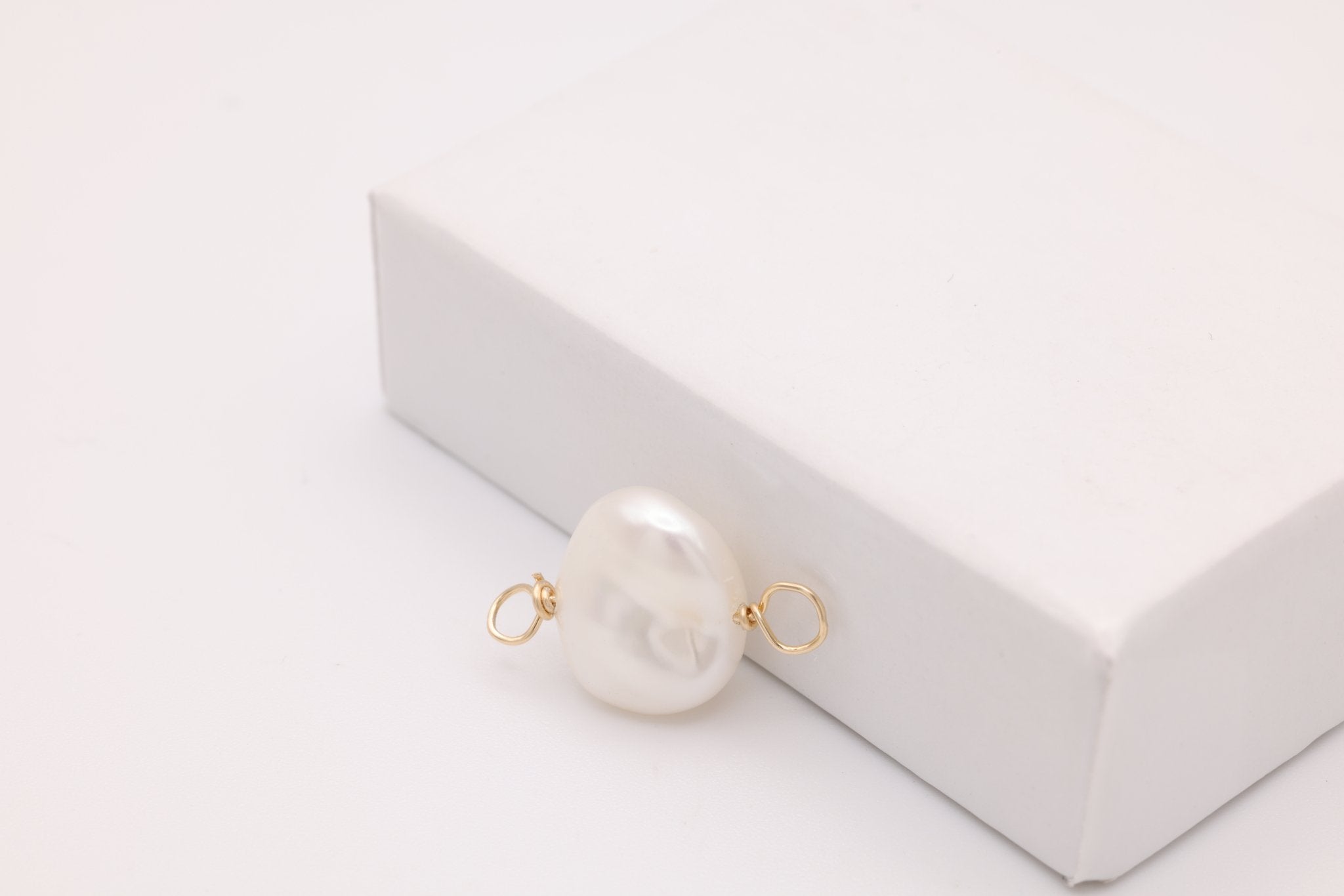 Keshi Freshwater Pearl Connector Charm, Gold - Filled, 16mm x 10mm, Wire Wrapped Pearl, Bulk DIY Wholesale Jewelry Making Charm - HarperCrown
