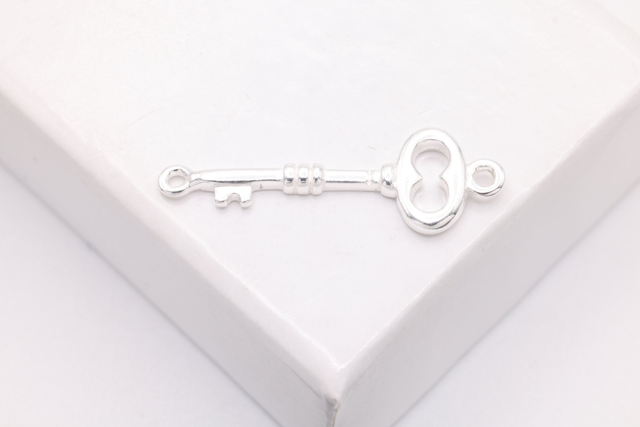 Key Connector Charm, Sterling Silver, 22mm x 7mm, Wholesale Bulk DIY Jewelry Making Charms - HarperCrown