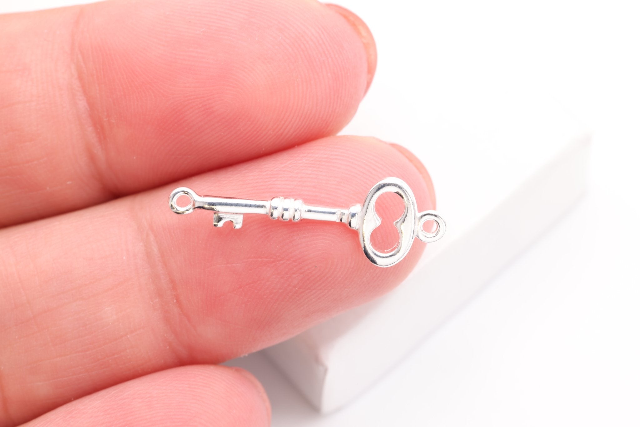 Key Connector Charm, Sterling Silver, 22mm x 7mm, Wholesale Bulk DIY Jewelry Making Charms - HarperCrown