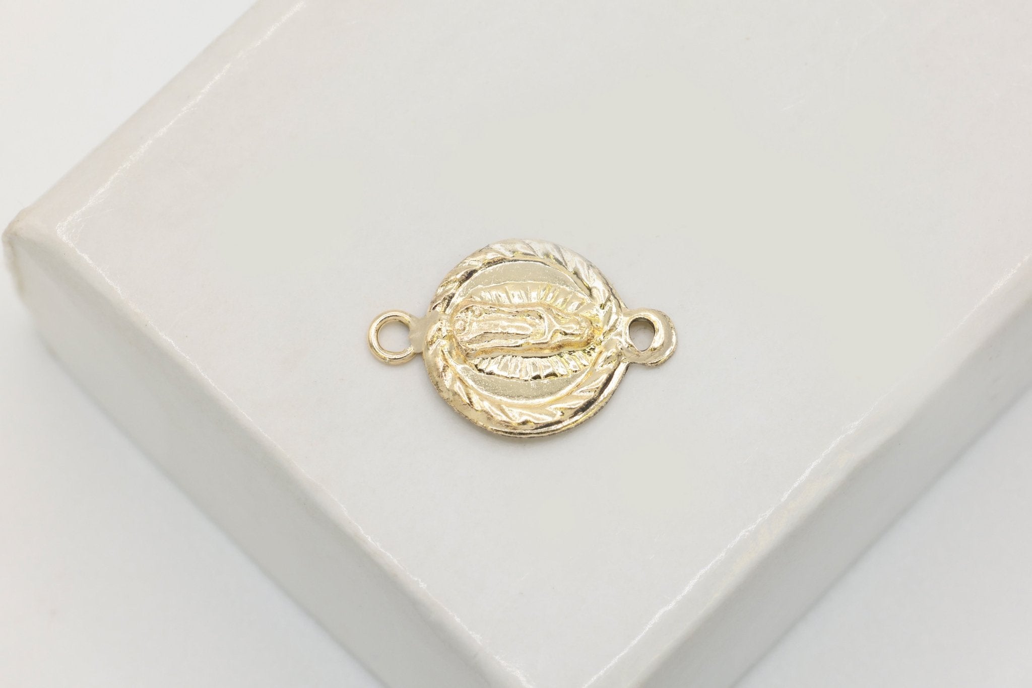 Lady of Guadalupe Connector Charm, Wholesale, 14/20 Gold - Filled, 9mm x 9mm, Rosary Virgin Mary Circle Religious - HarperCrown