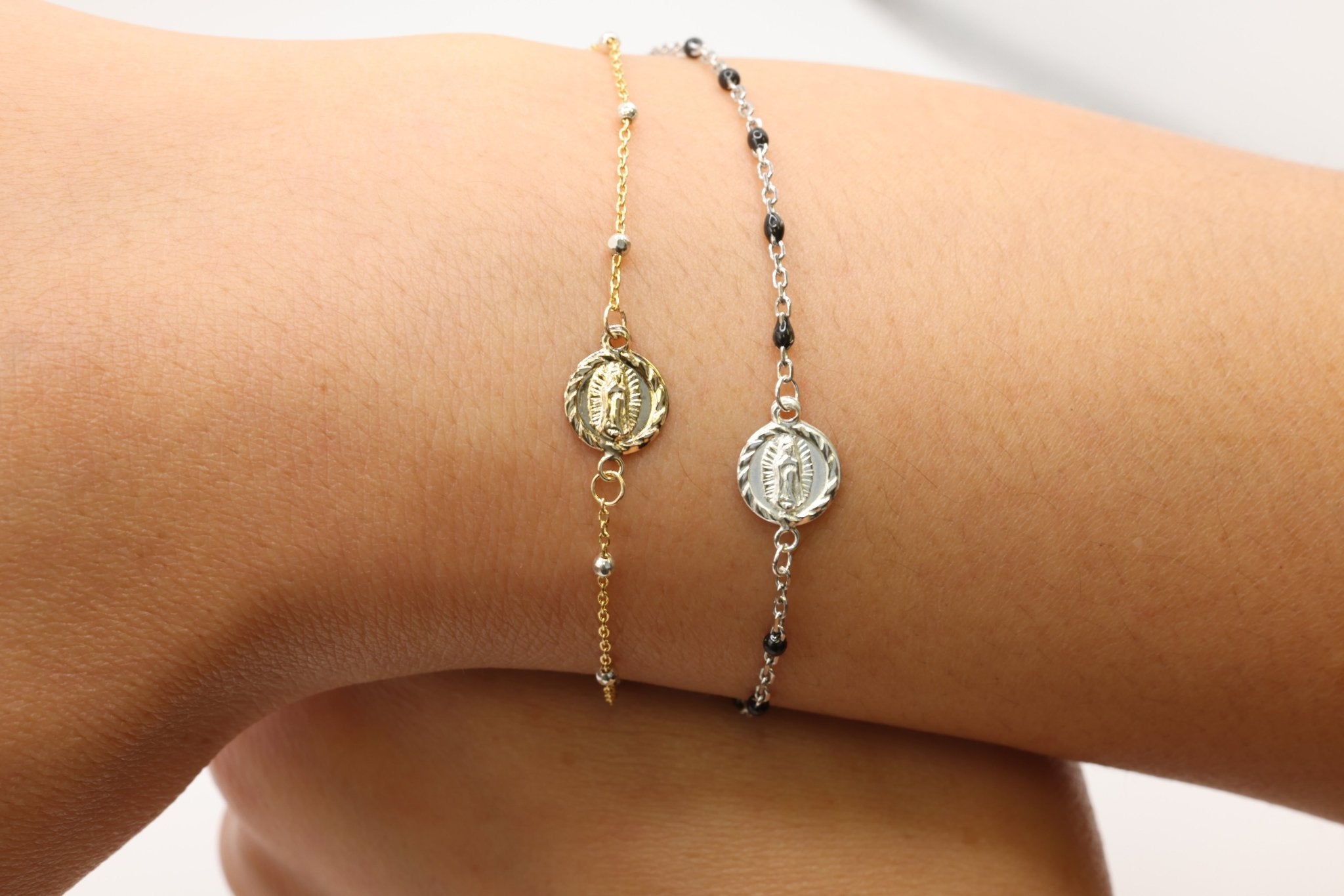 Lady of Guadalupe Connector Charm, Wholesale, 925 Sterling Silver, 9mm x 9mm, Rosary Virgin Mary Circle Religious - HarperCrown