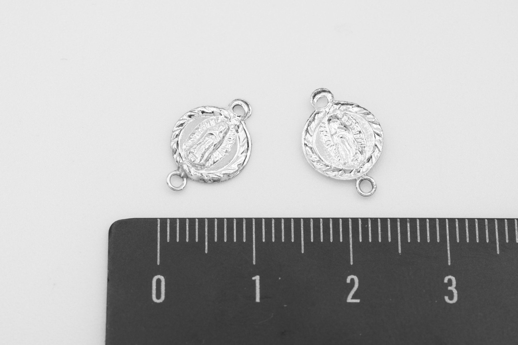 Lady of Guadalupe Connector Charm, Wholesale, 925 Sterling Silver, 9mm x 9mm, Rosary Virgin Mary Circle Religious - HarperCrown