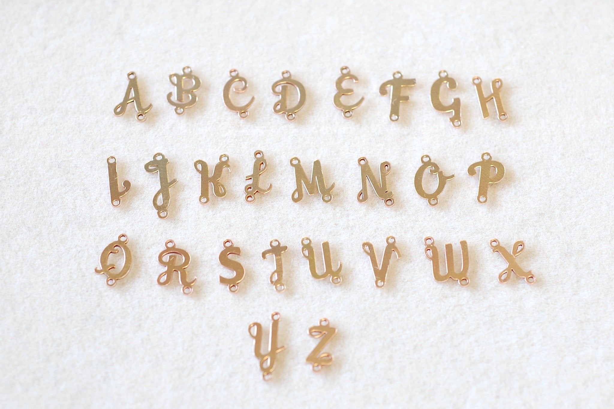 Letter Connector Charm A - Z, Wholesale, 14/20 Gold - Filled, 9mm x 5mm, Alphabet Personalized Permanent Jewelry Charm - HarperCrown