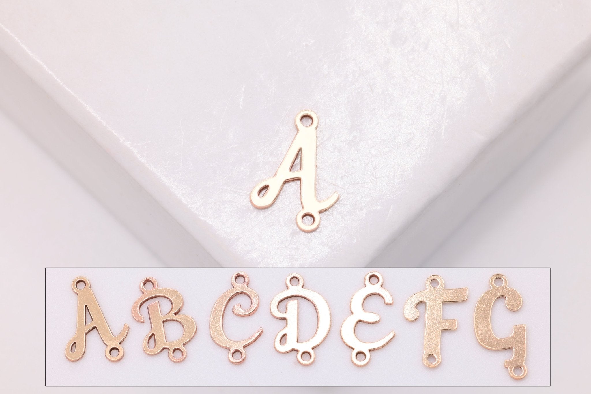 Letter Connector Charm A - Z, Wholesale, 14/20 Gold - Filled, 9mm x 5mm, Alphabet Personalized Permanent Jewelry Charm - HarperCrown