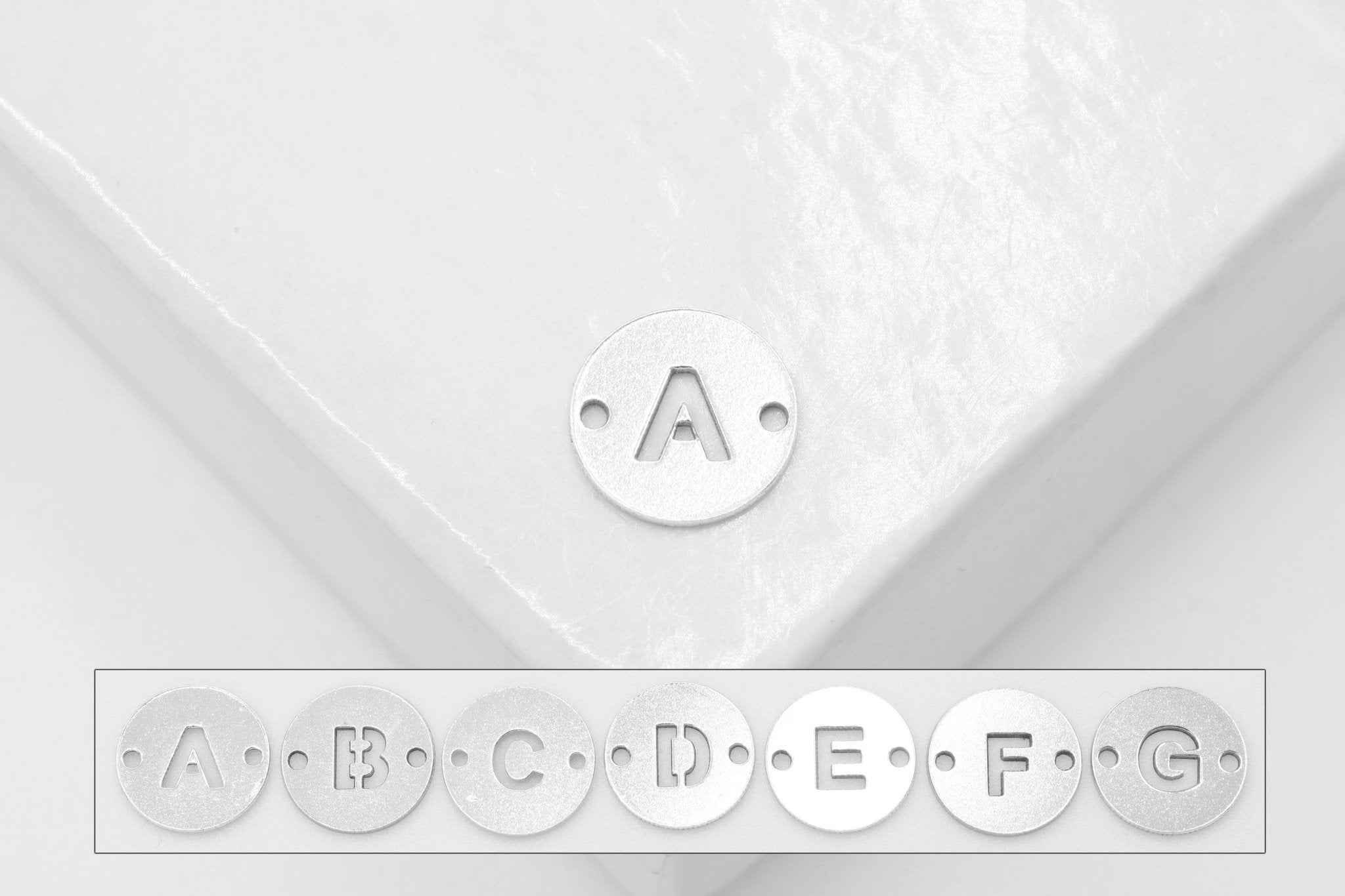 Letter Connector Charm A - Z, Wholesale, 925 Sterling Silver, 7mm, Alphabet Personalized Permanent Jewelry Charm - HarperCrown
