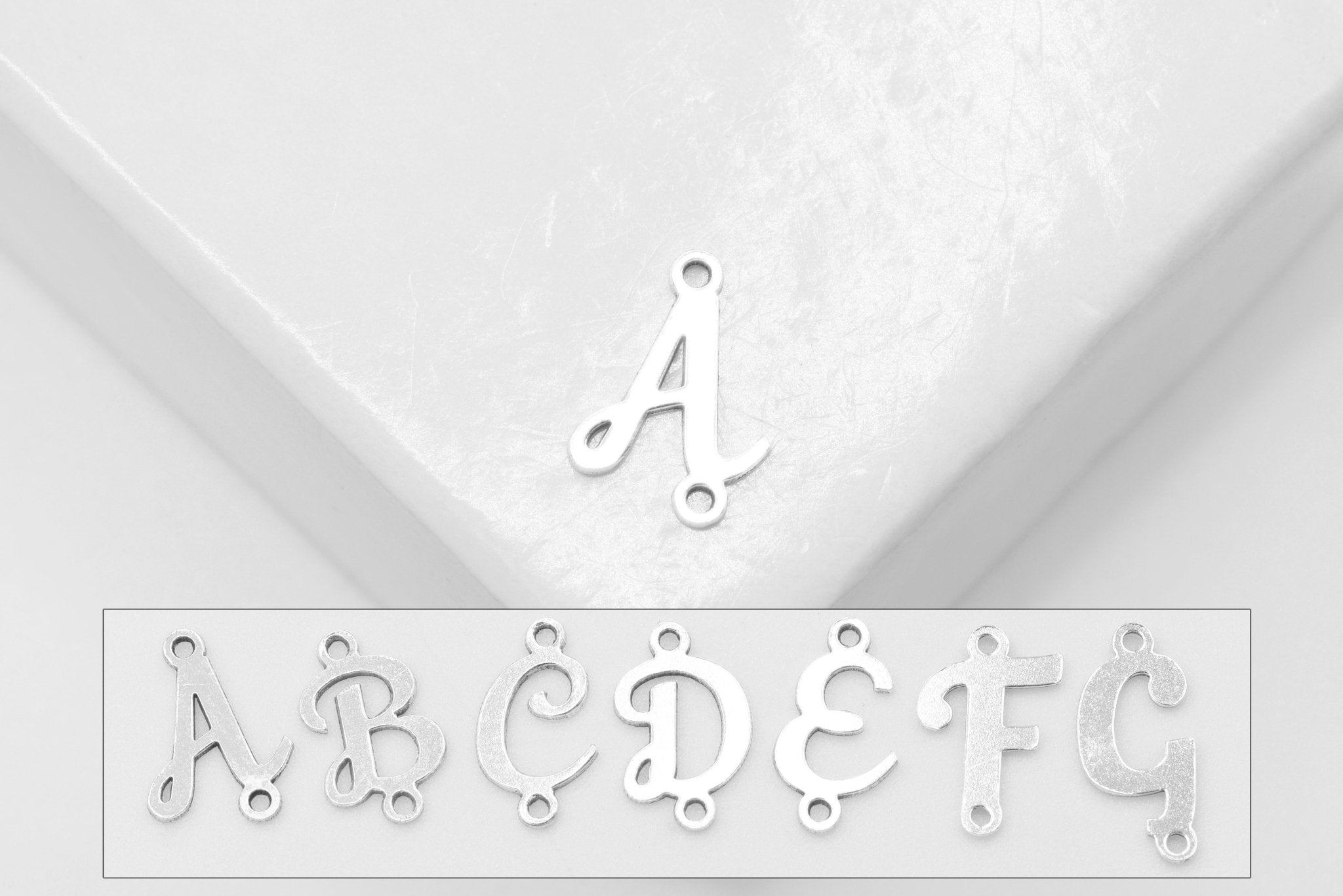 Letter Connector Charm A - Z, Wholesale, 925 Sterling Silver, 9mm x 5mm, Alphabet Personalized Permanent Jewelry Charm - HarperCrown