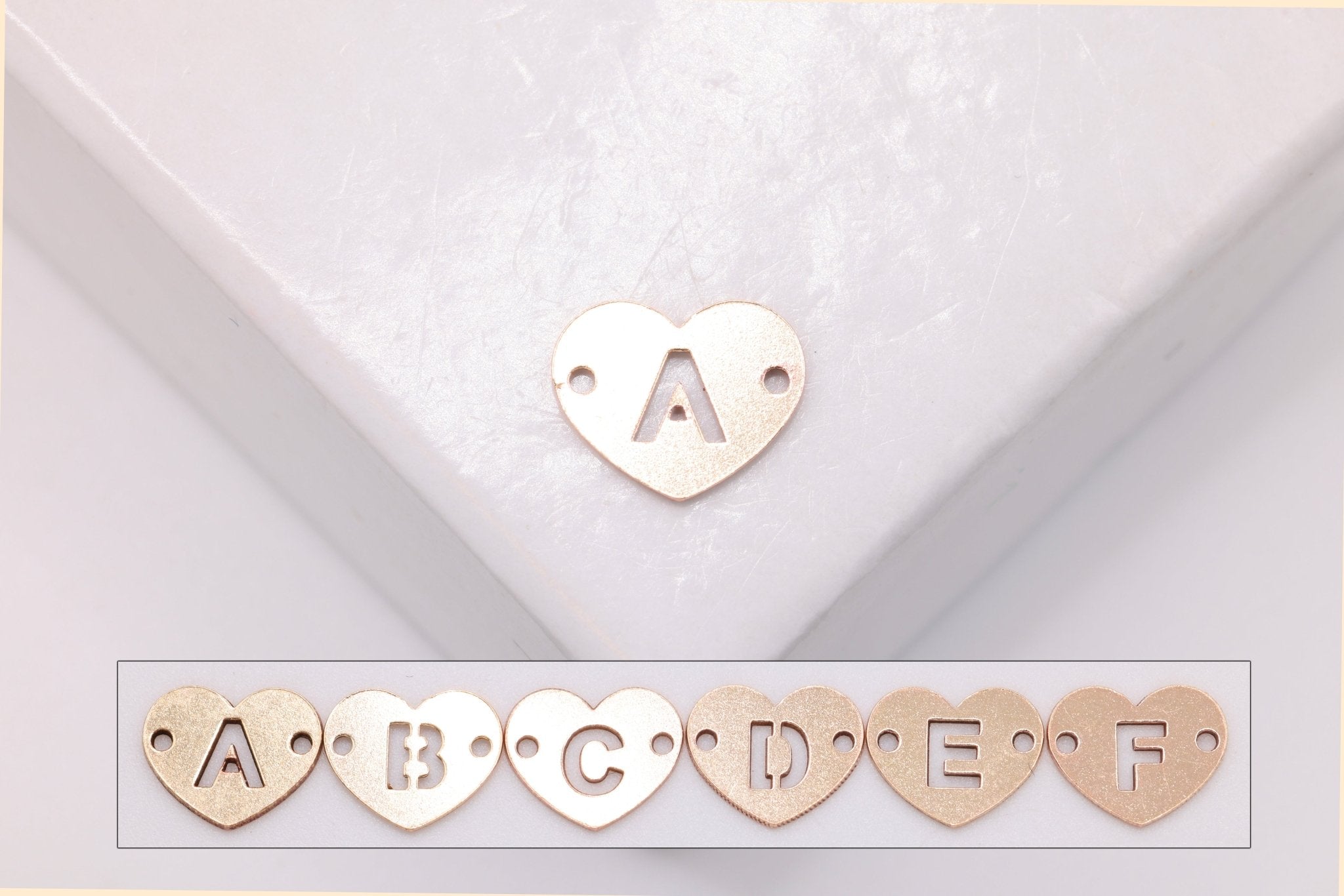Letter Heart Connector Charm A - Z, Wholesale, 14/20 Gold - Filled, 8mm x 6mm, Alphabet Personalized Permanent Jewelry Charm - HarperCrown