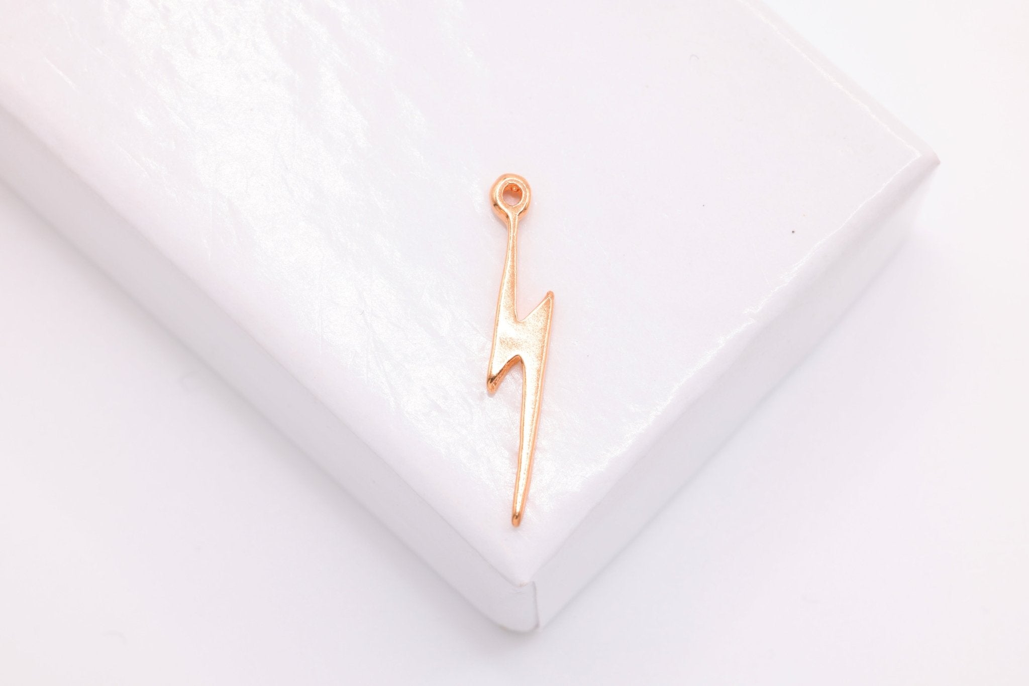 Lightning Bolt Charm, Wholesale, 18K Rose Gold - Plated 925 Sterling Silver, 20mm x 4mm - HarperCrown
