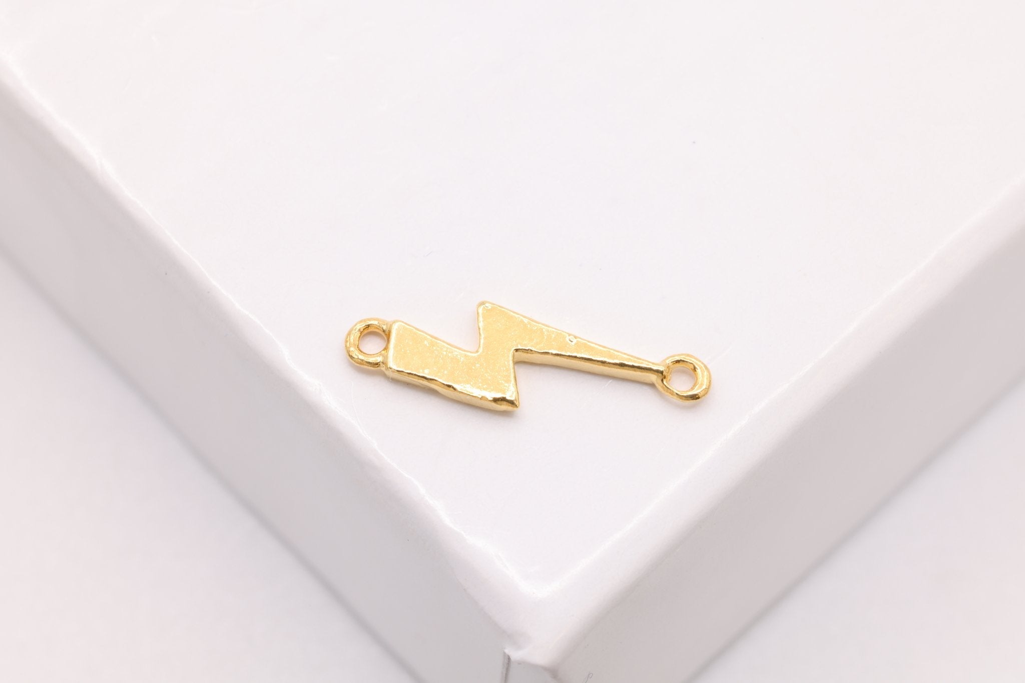 Lightning Bolt Connector Charm, 18K Gold - Plated Sterling Silver, 12mm x 3.5mm, Wholesale Bulk DIY Jewelry Making Charms - HarperCrown