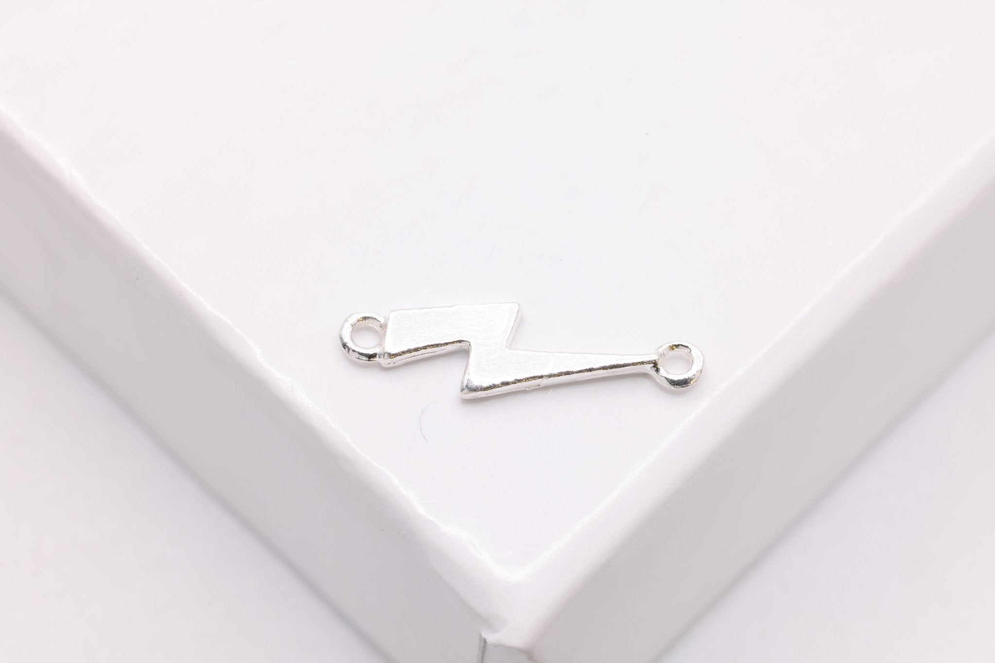 Lightning Bolt Connector Charm, 925 Sterling Silver, 12mm x 3.5mm, Wholesale Bulk DIY Jewelry Making Charms - HarperCrown