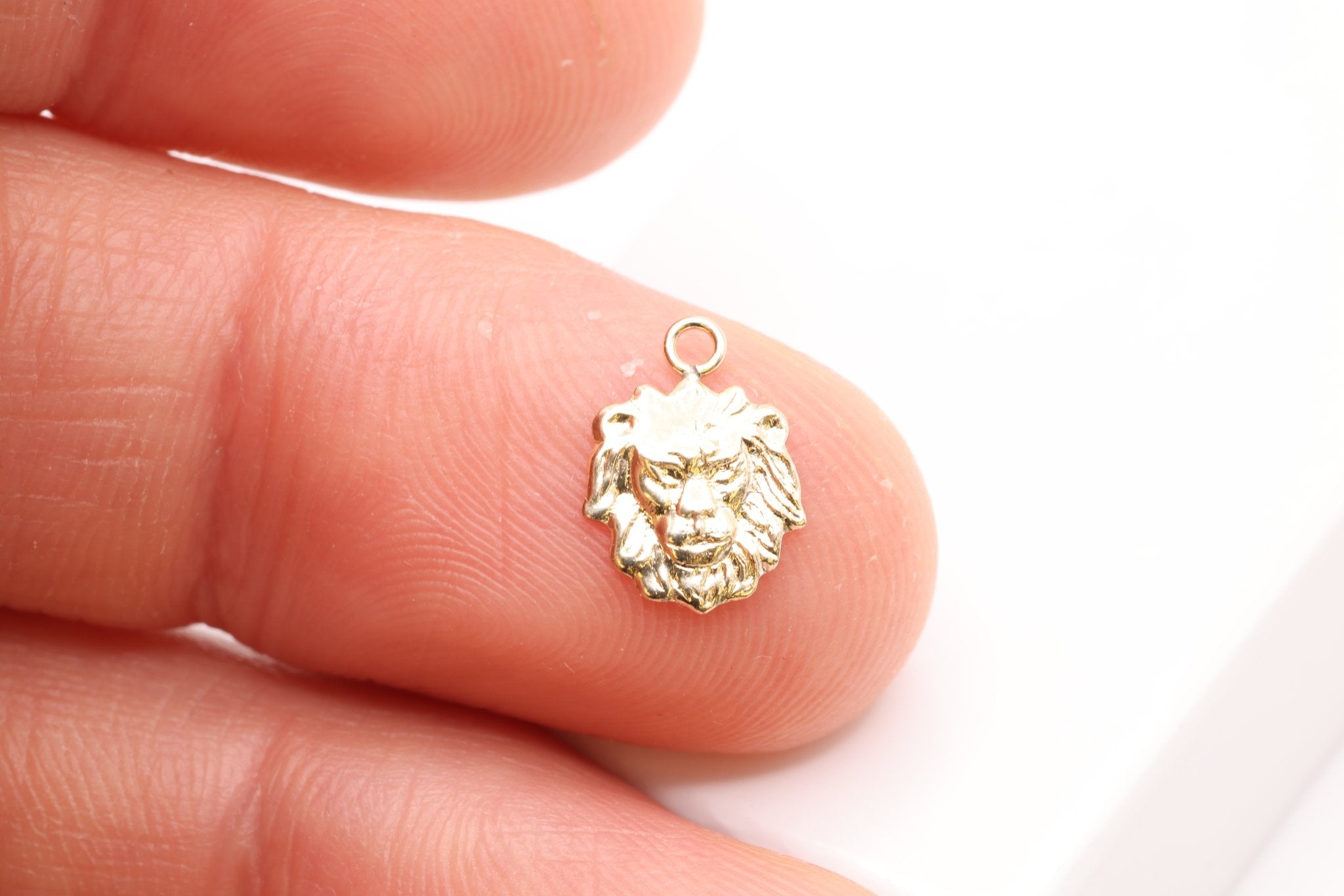 Lion Face Charm, Gold - Filled, 10mm x 8mm, King of the Jungle Charm, Bulk DIY Wholesale Jewelry Making Charm - HarperCrown