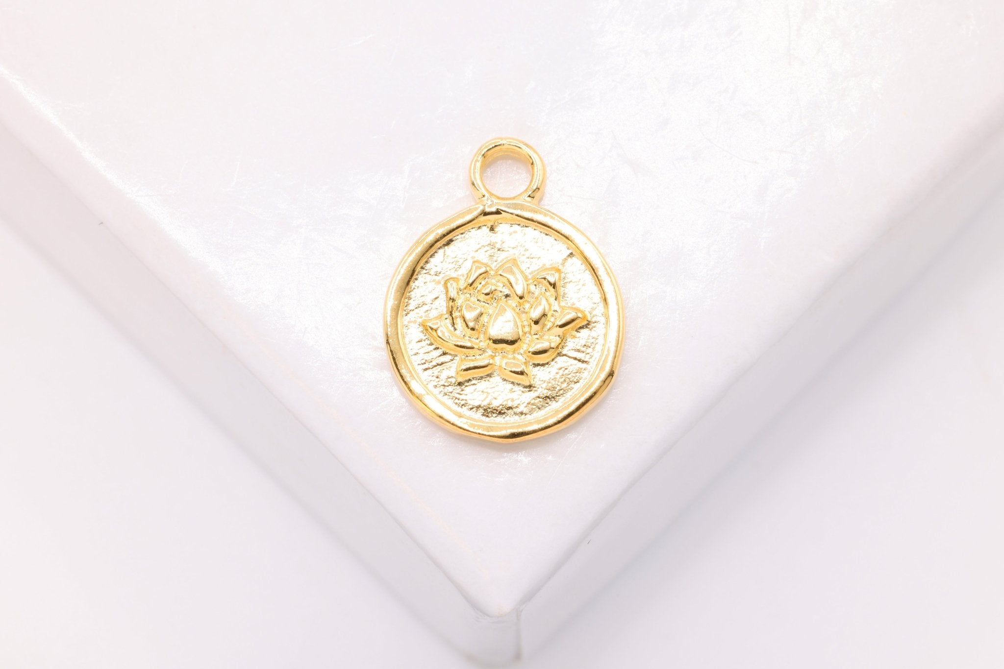 Lotus Charm, Wholesale, 18K Solid Gold, 13mm x 10mm, Lotus Flower Yoga Zen Buddha Meditation Floral - HarperCrown