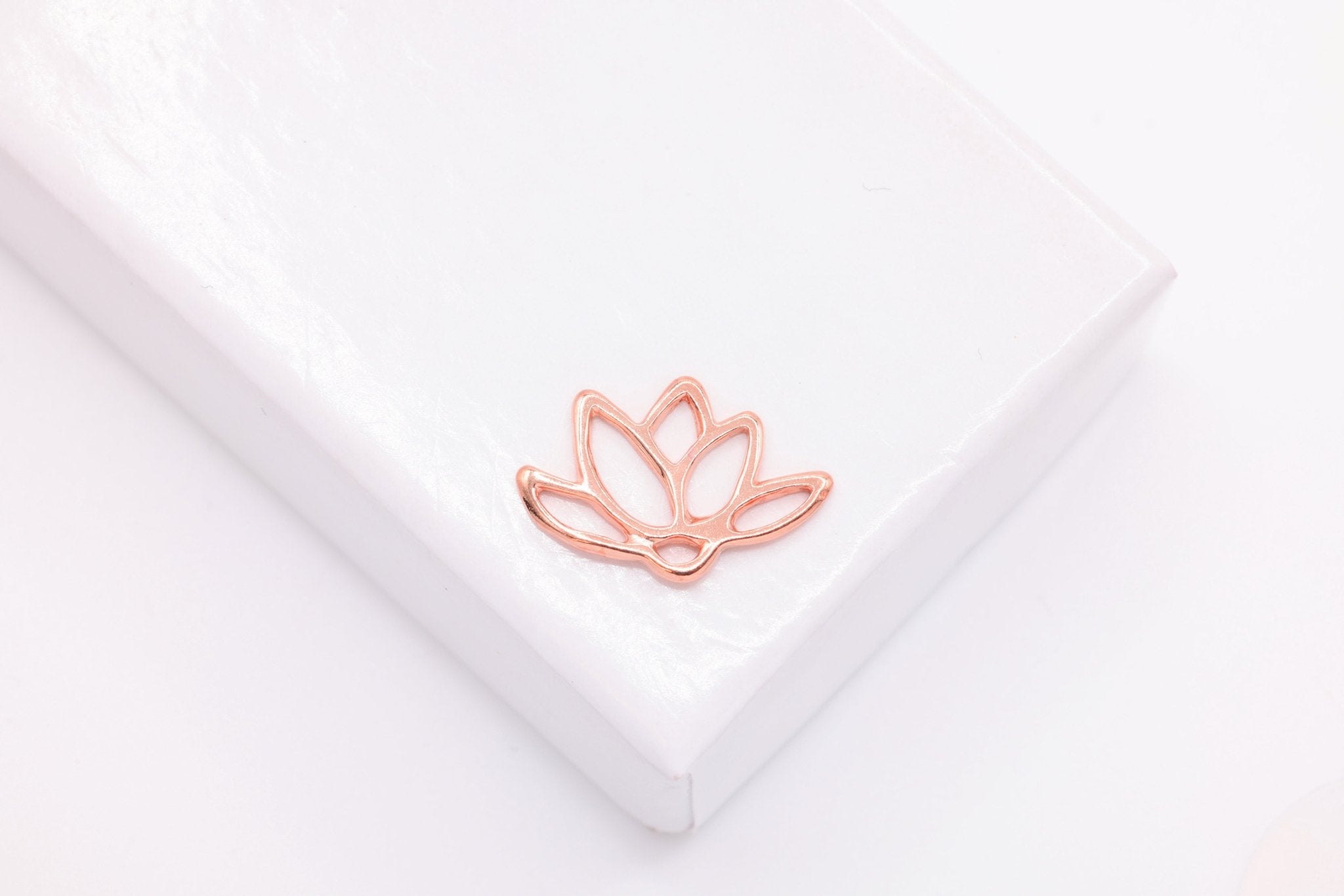 Lotus Flower Charm, Wholesale, 18K Rose Gold - Plated 925 Sterling Silver, 15mm x 9mm - HarperCrown