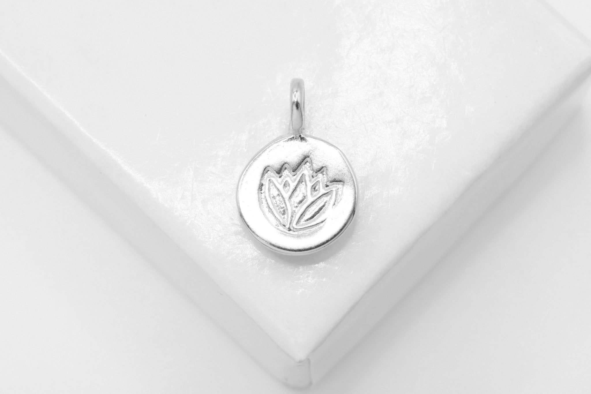 Lotus Flower Charm, Wholesale, 925 Sterling Silver, 14mm, Water Lily Yoga - HarperCrown