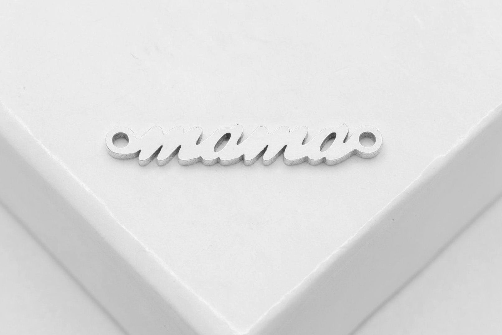 "mama" Connector Charm, 925 Sterling Silver, 17mm x 2mm, Bulk DIY Wholesale Jewelry Making Charm - HarperCrown