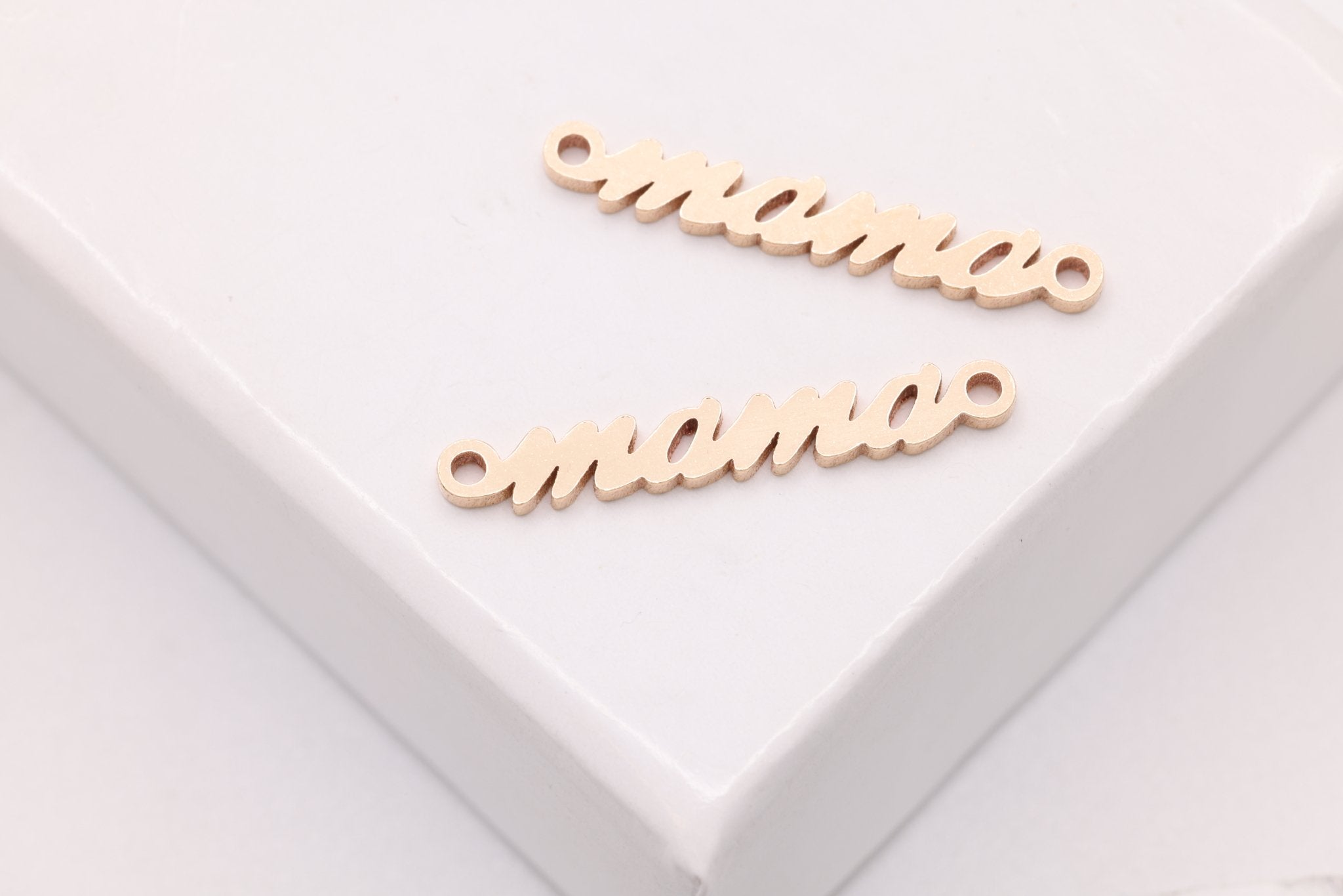 Mama Connector Charm, Gold - Filled, 9mm x 3mm, Bulk DIY Wholesale Jewelry Making Charm - HarperCrown