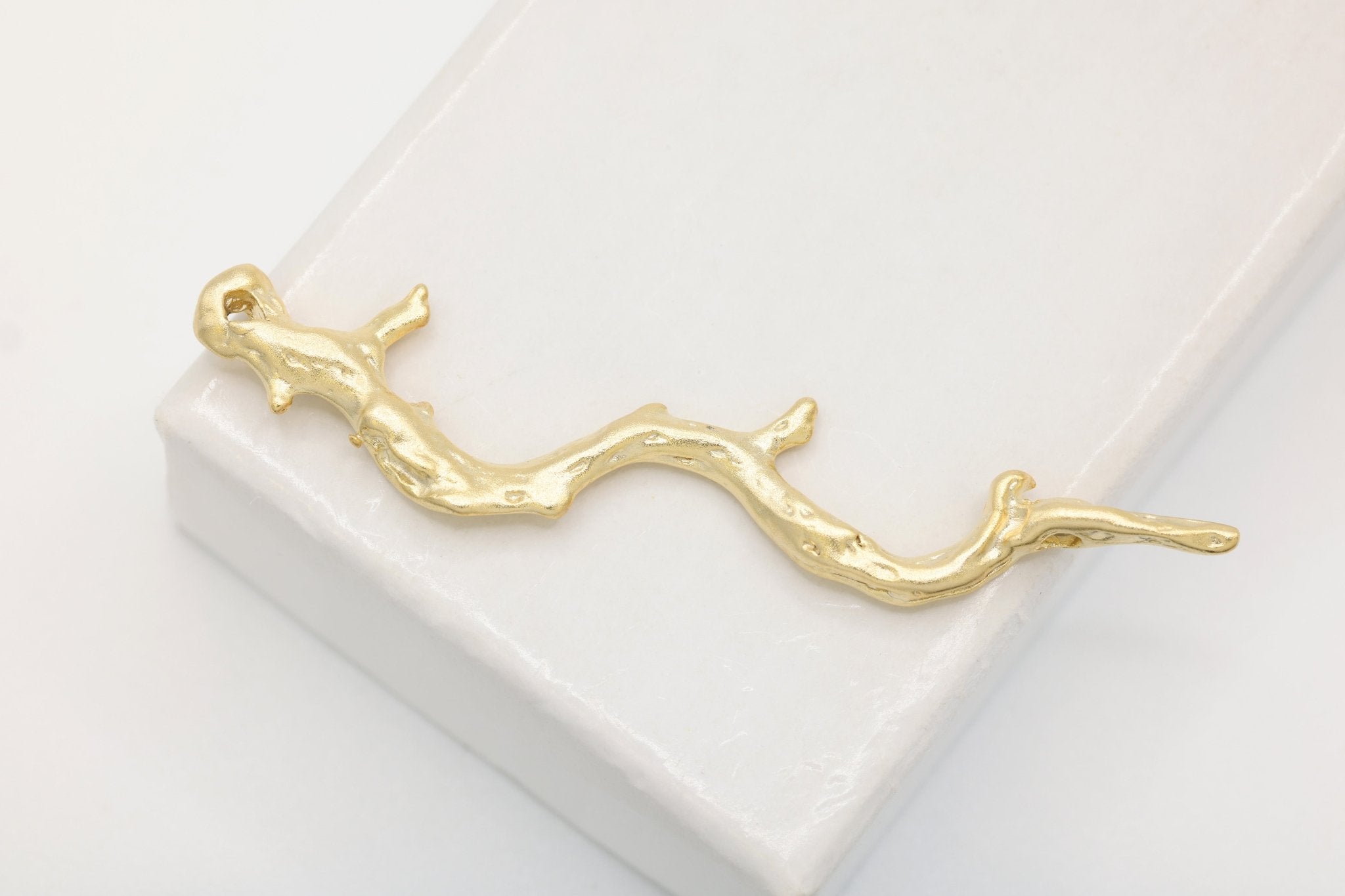 Matte Vermeil Gold Twig Branch Connector link Pendant - 18k gold over 925 sterling silver branch charm connector, branch connector - HarperCrown