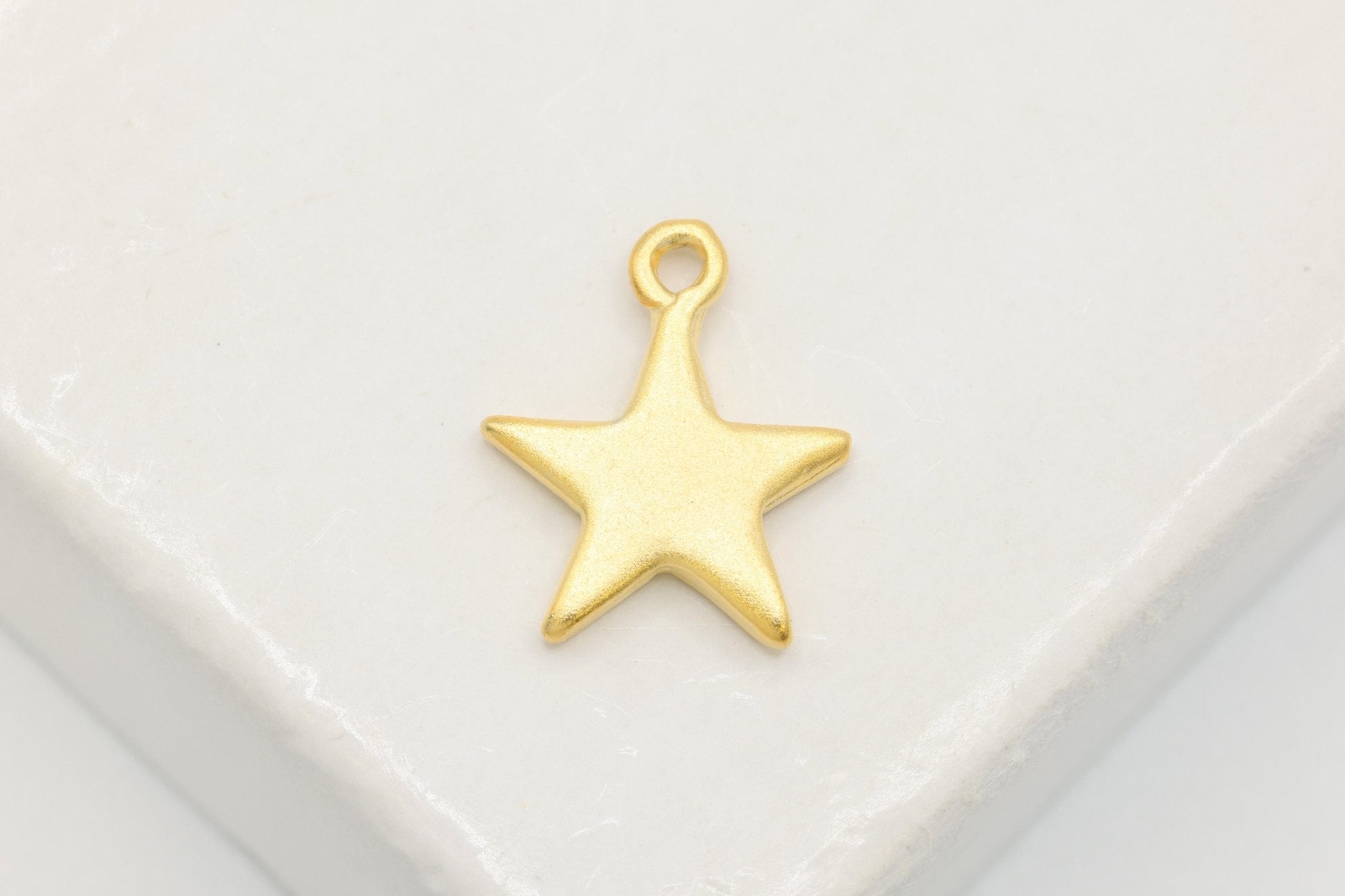 Matte Wholesale Gold Vermeil Star Blank Charm - 22k gold plated Sterling Silver Star Charm, Small Gold Star Blanks, Pentagon Charm, Beads - HarperCrown