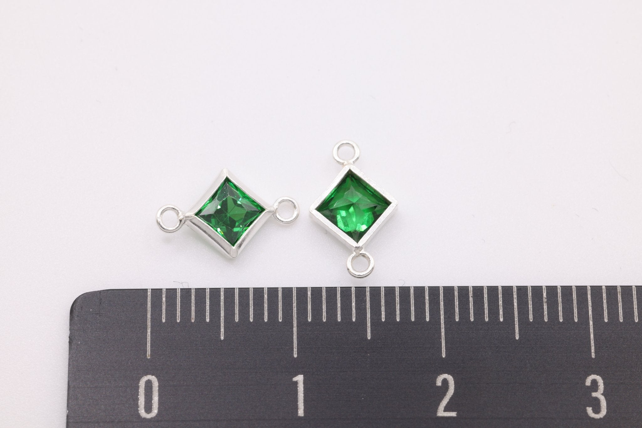 May Birthstone Emerald CZ Connector Bezel Frame, Sterling Silver, 4mm - HarperCrown
