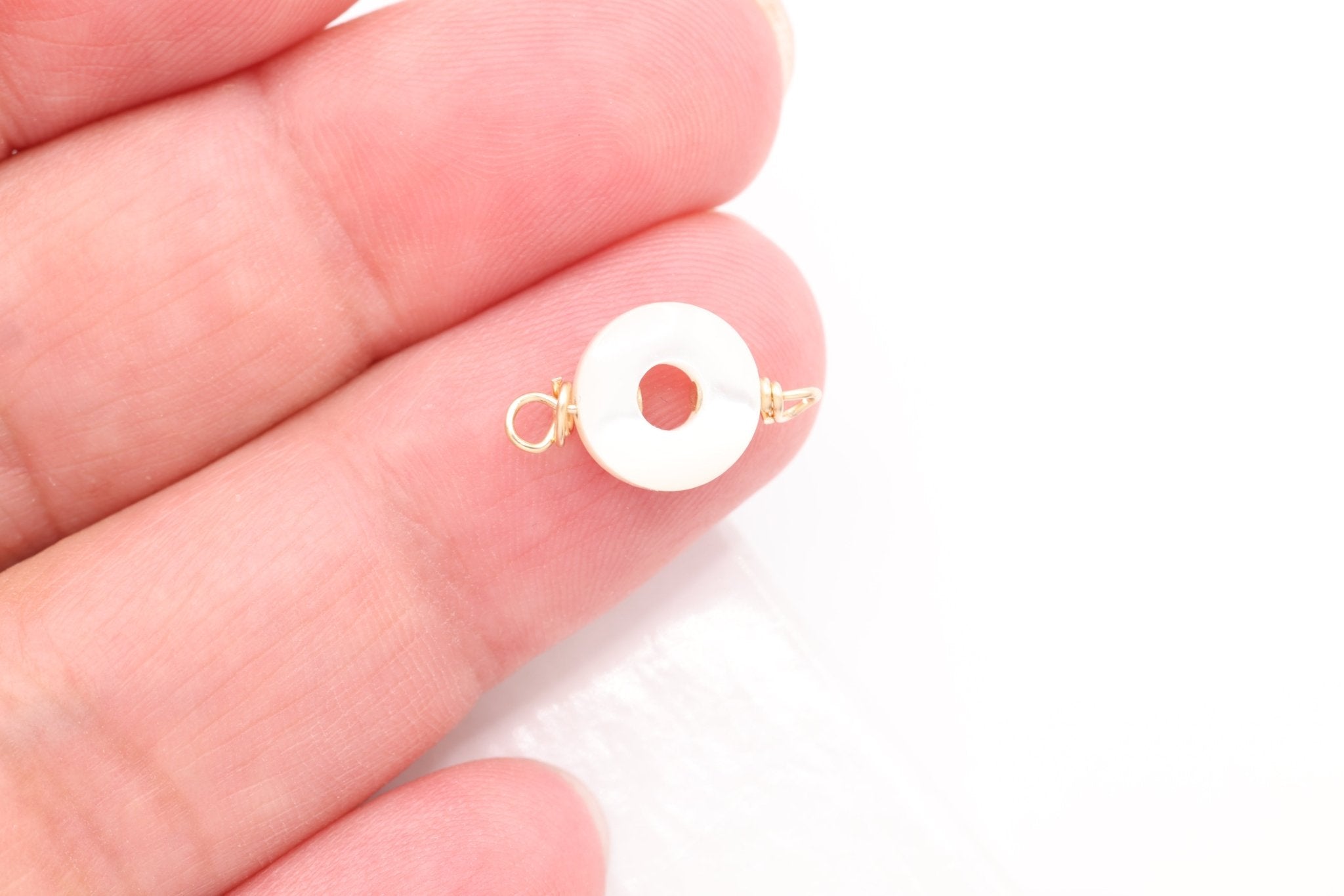 Mother of Pearl Circle Connector Charm, Wholesale, 14/20 Gold - Filled, 10mm, Jewelry Making Charm - HarperCrown