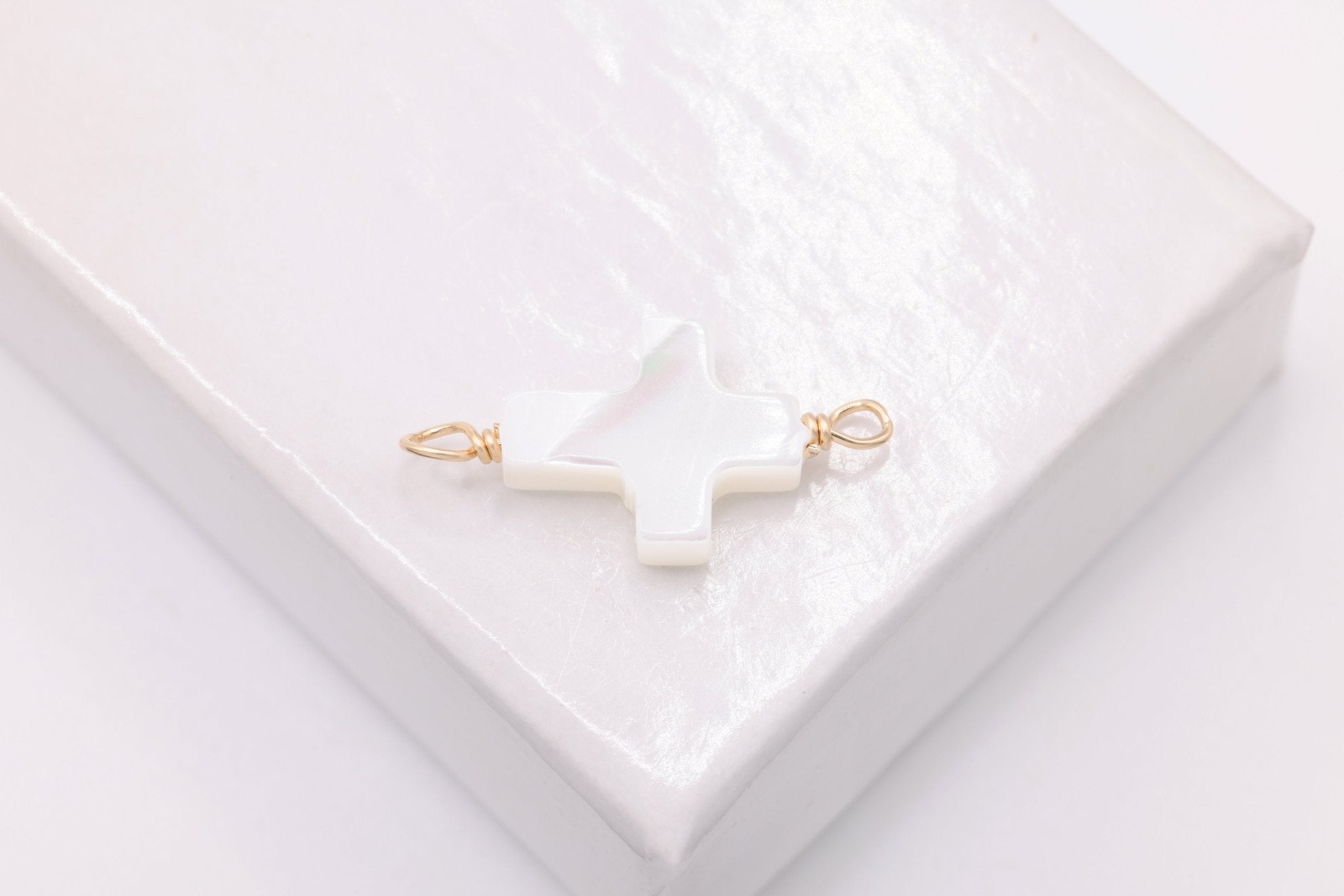 Mother of Pearl Cross Connector Charm, Wholesale, 14/20 Gold - Filled, 10mm x 7mm, Jewelry Making Charm - HarperCrown