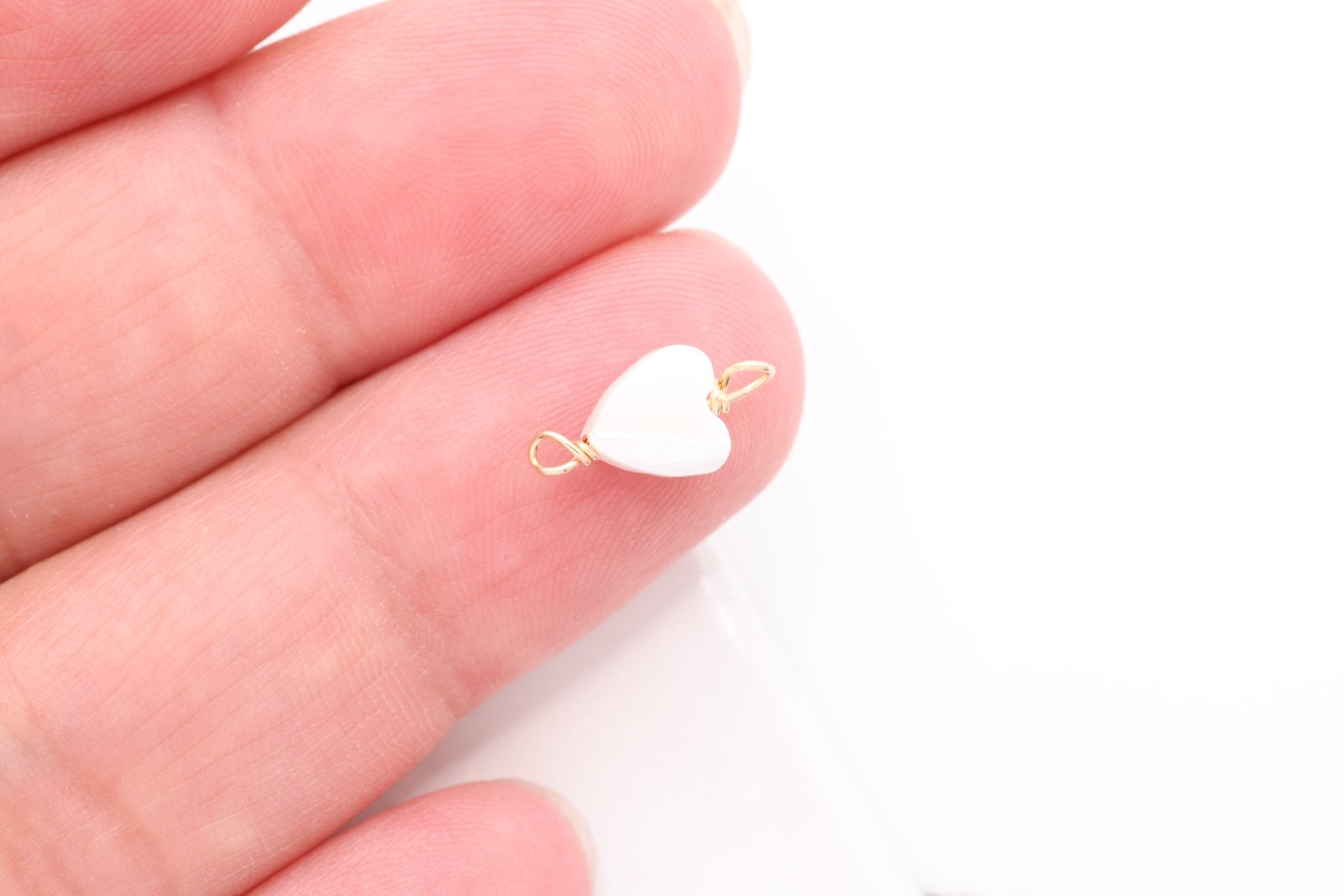 Mother of Pearl Heart Connector Charm, Wholesale, 14/20 Gold - Filled, 7mm x 5mm, Jewelry Making Charm - HarperCrown