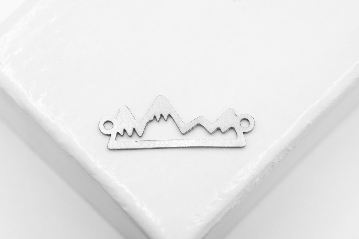 Mountain Range Connector Charm, 925 Sterling Silver, 15mm x 6mm, Wholesale, Jewelry Making Charm - HarperCrown