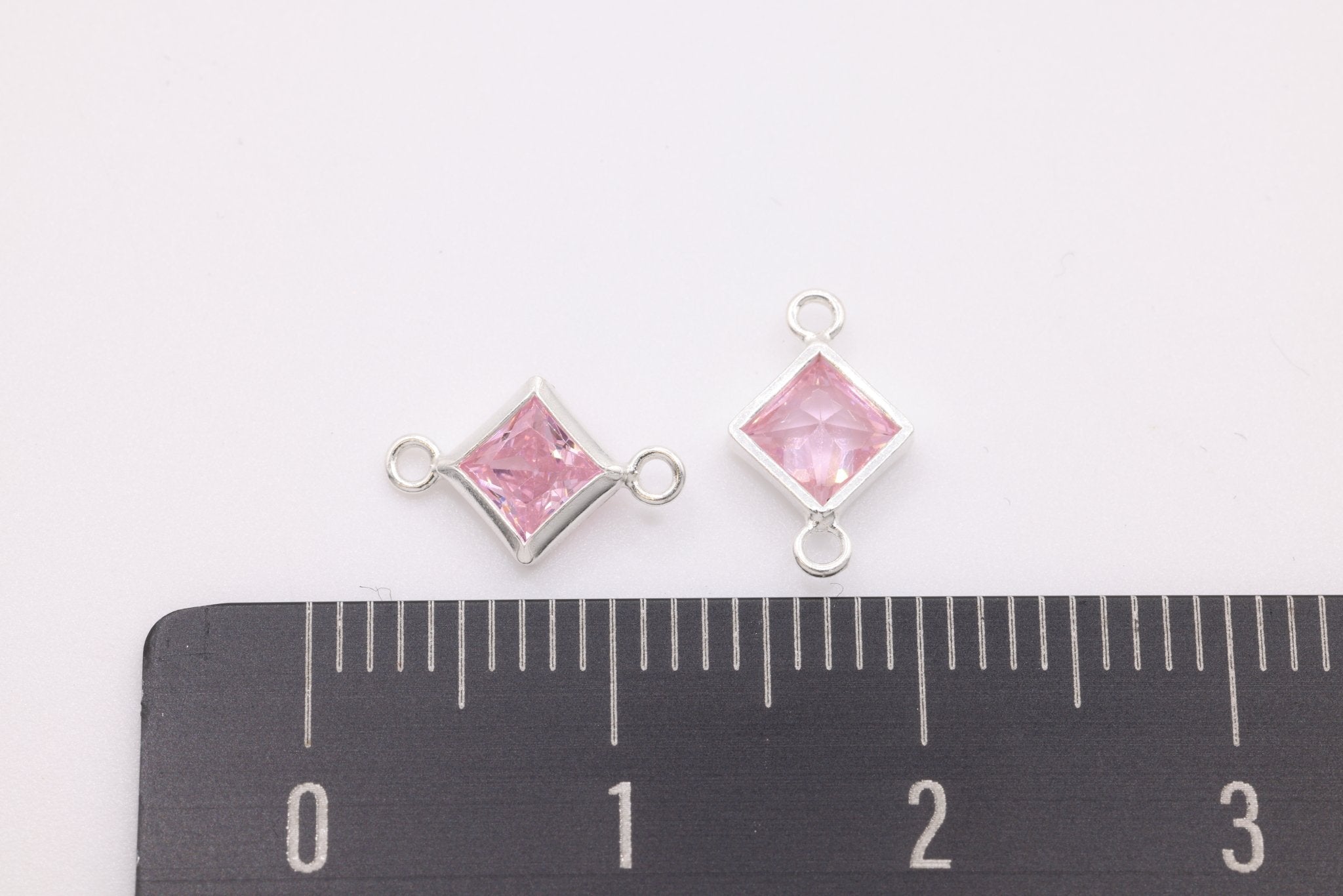 October Birthstone Pink Tourmaline CZ Connector Bezel Frame, Sterling Silver, 4mm - HarperCrown