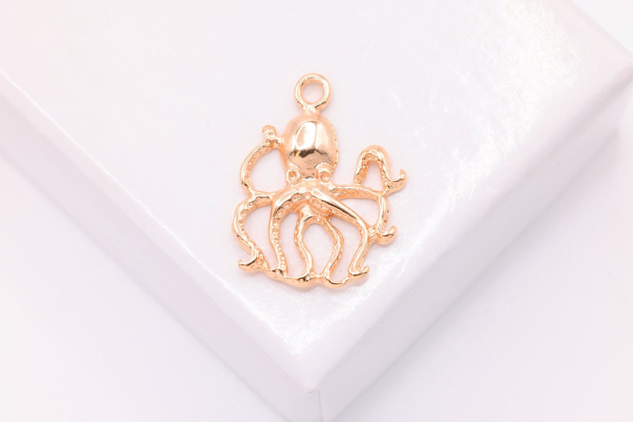 Octopus Charm, Wholesale, 18K Rose Gold - Plated 925 Sterling Silver, 15mm x 12mm, Sea Life Creature - HarperCrown